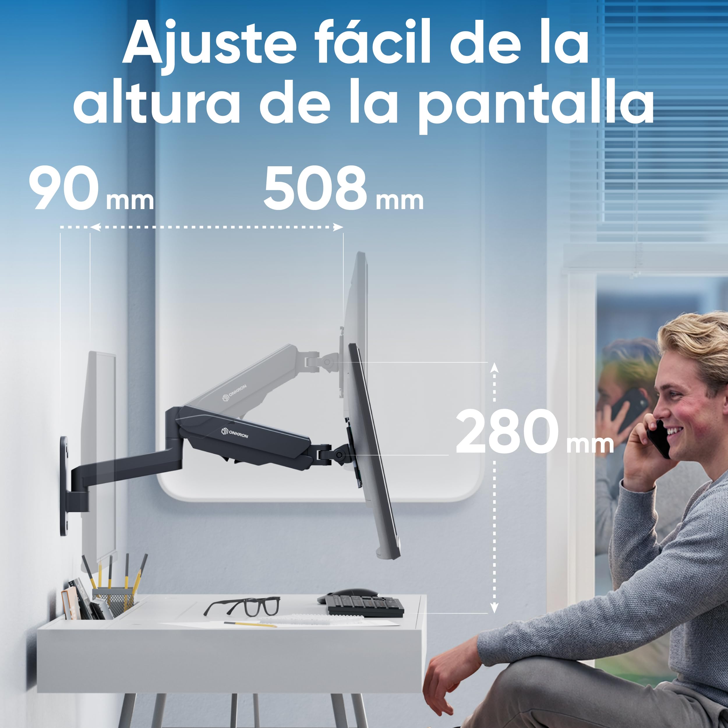 ONKRON Soporte TV Pared 13-34 Pulgadas, hasta 8 kg, Brazo TV VESA 75x75-100x100 mm, Colgador Television Pared Inclinable y Giratorio, Soporte Pantalla Articulado, Universal, Ajustable, Negro G150-B