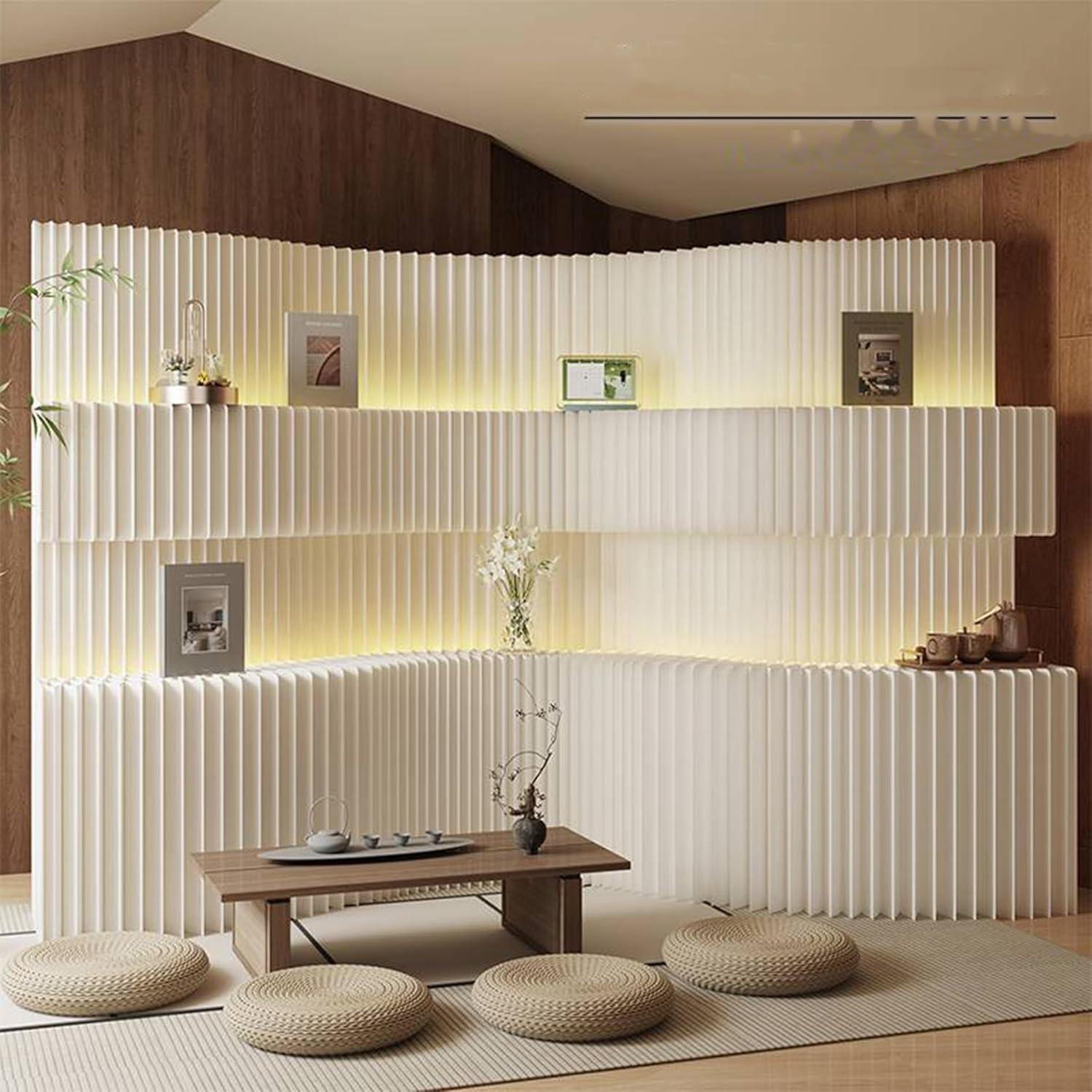 Kraft Paper Room Divider Screen 7.87ft * 16.41ft Foldable Privacy Partition for Home Office,Portable Folding Divider Wall for Dorm Studio Exhibition Store,Eco-Friendly Adjustable Room Separator Panel