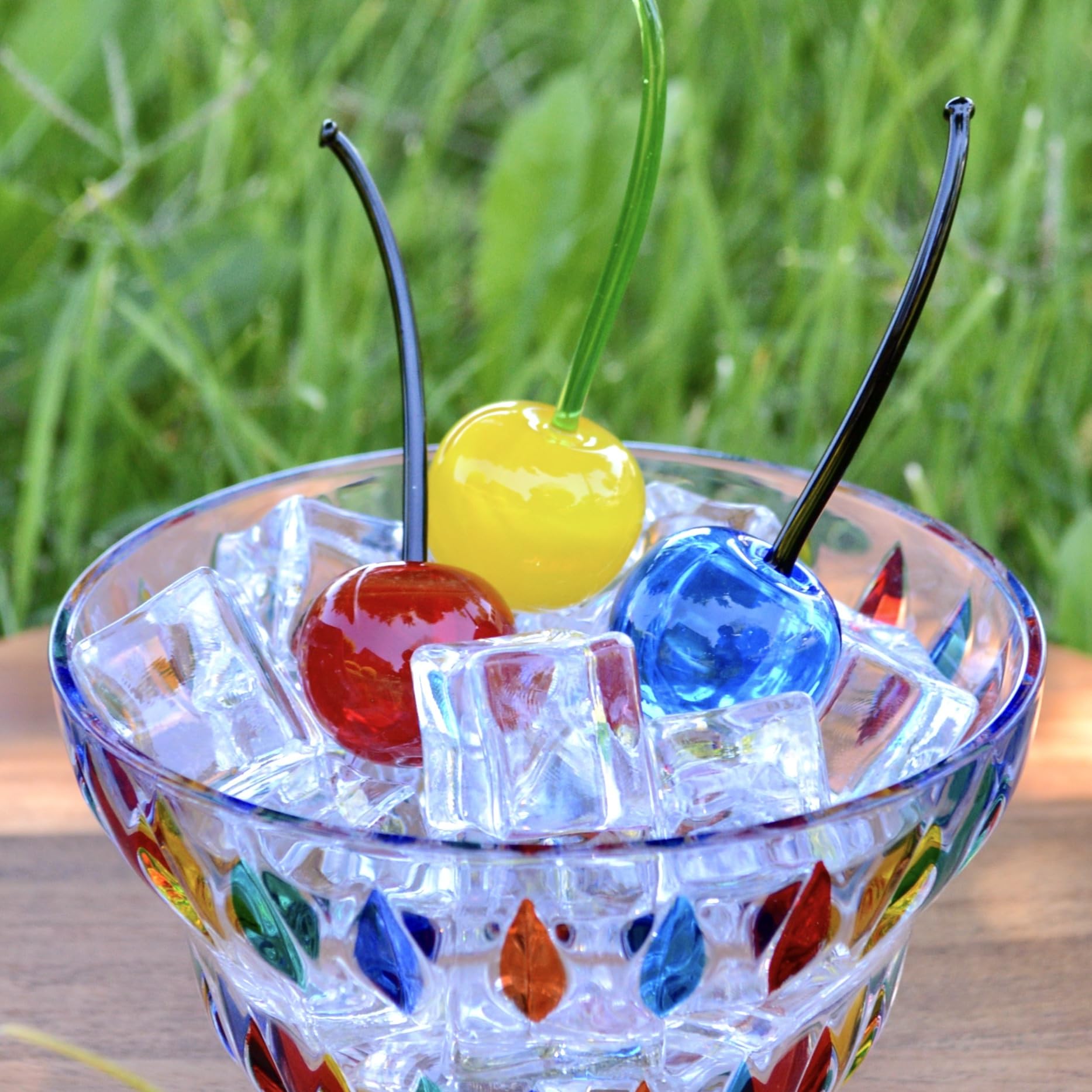 Murano Glass Handmade Cherries - SET OF 3 | Colorful Collectible Glass Fruit Decor | Expertly Crafted on the Island of Murano | Perfect for Home Decor and Gifts
