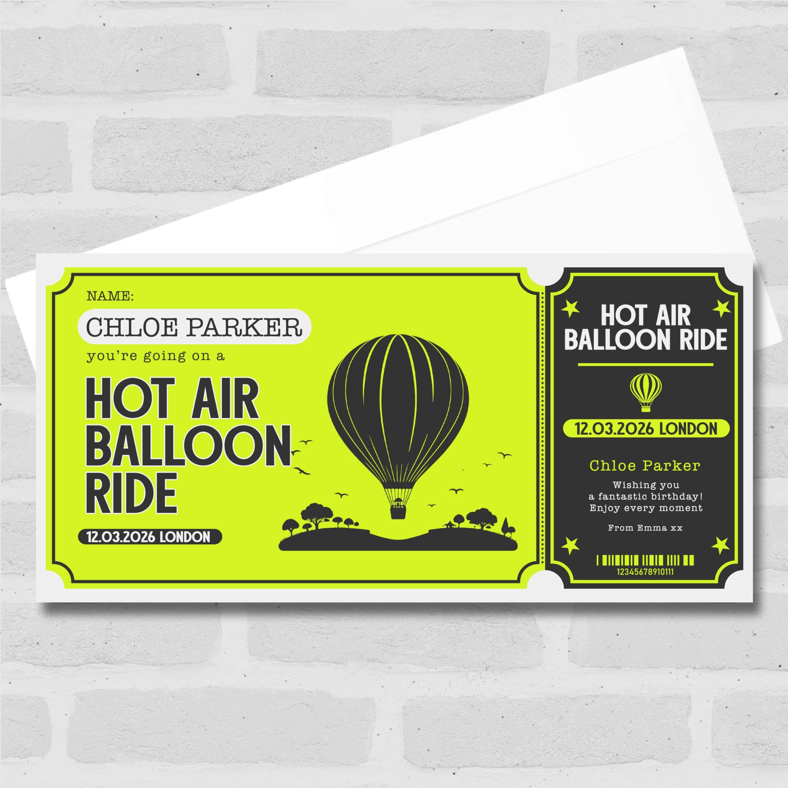 Greetings Card - Hot Air Balloon Ride Personalised Surprise Ticket Gift Voucher | Custom Greetings Card | Surprise Reveal Voucher Spoof Ticket