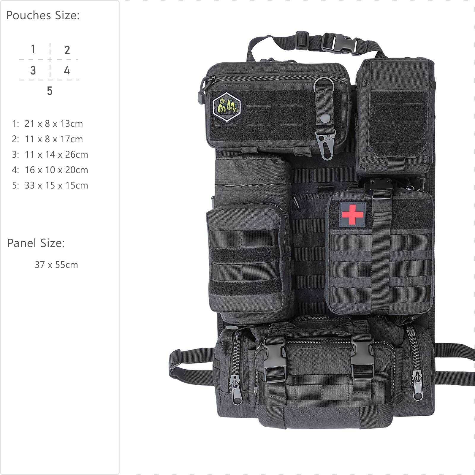 Molle Auto Organizer Tactical Car Seat Back Organizer 5 Detachable Pouches