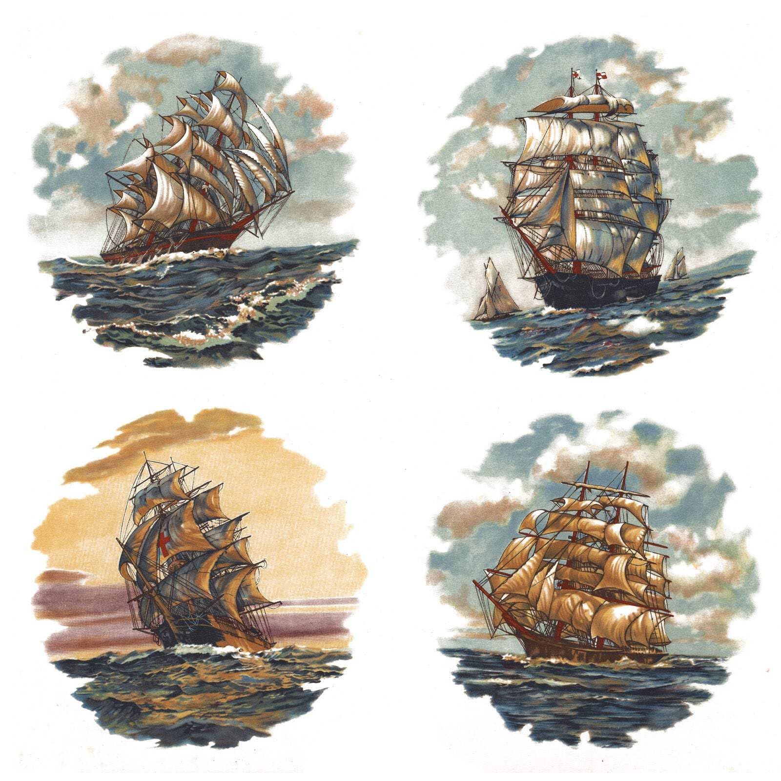 Sailing Ships Overglaze Waterslide Ceramic Decals 2.75 Inch (4 Decals)
