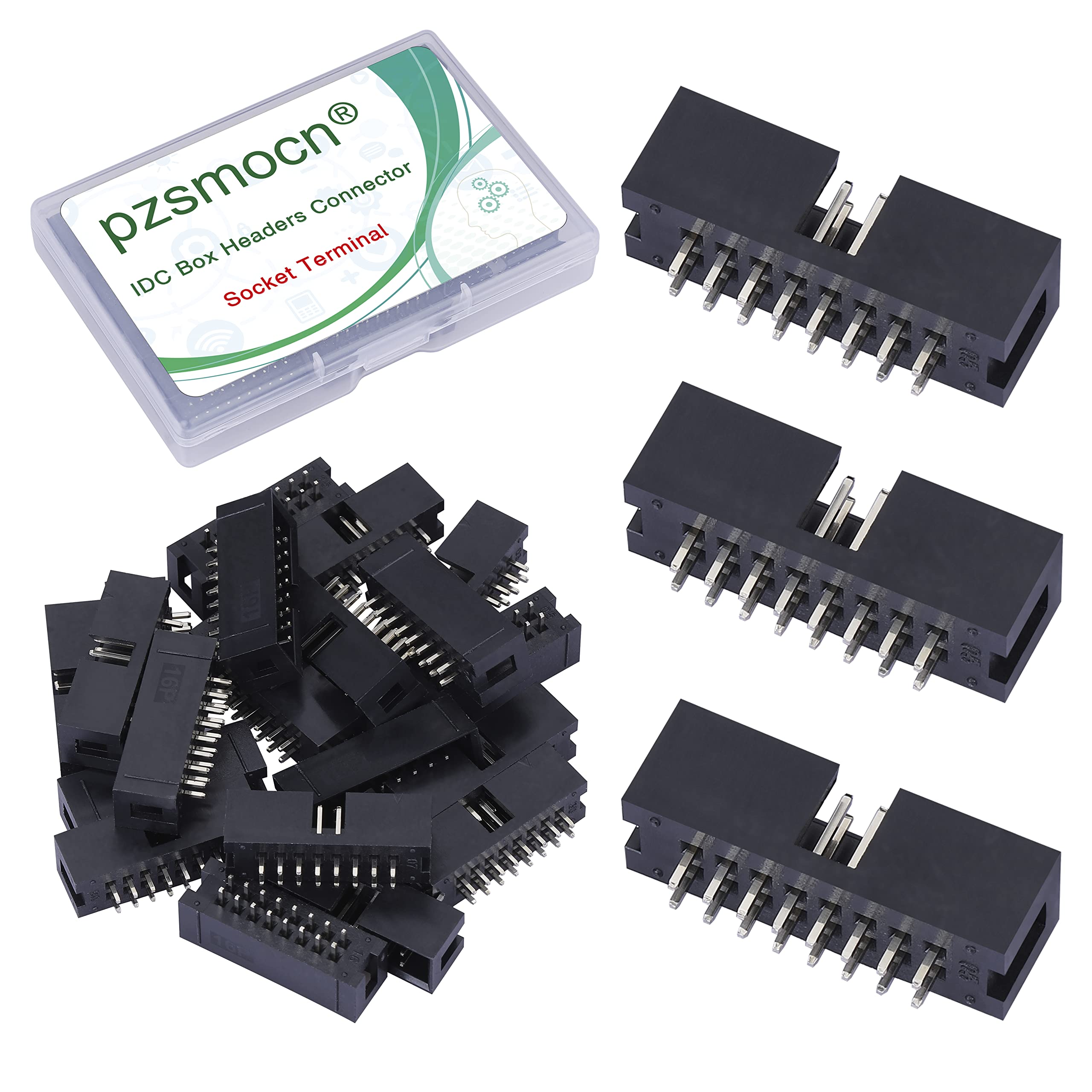 Pzsmocn 20 Pieces IDC 2 * 8 Double Row 2.54 mm Pitch JTAG ISP 16-Pin Straight Pin in-line Box Header Connector Adapter Cable Male Socket Terminal for PCB Electronic Equipment Projects.