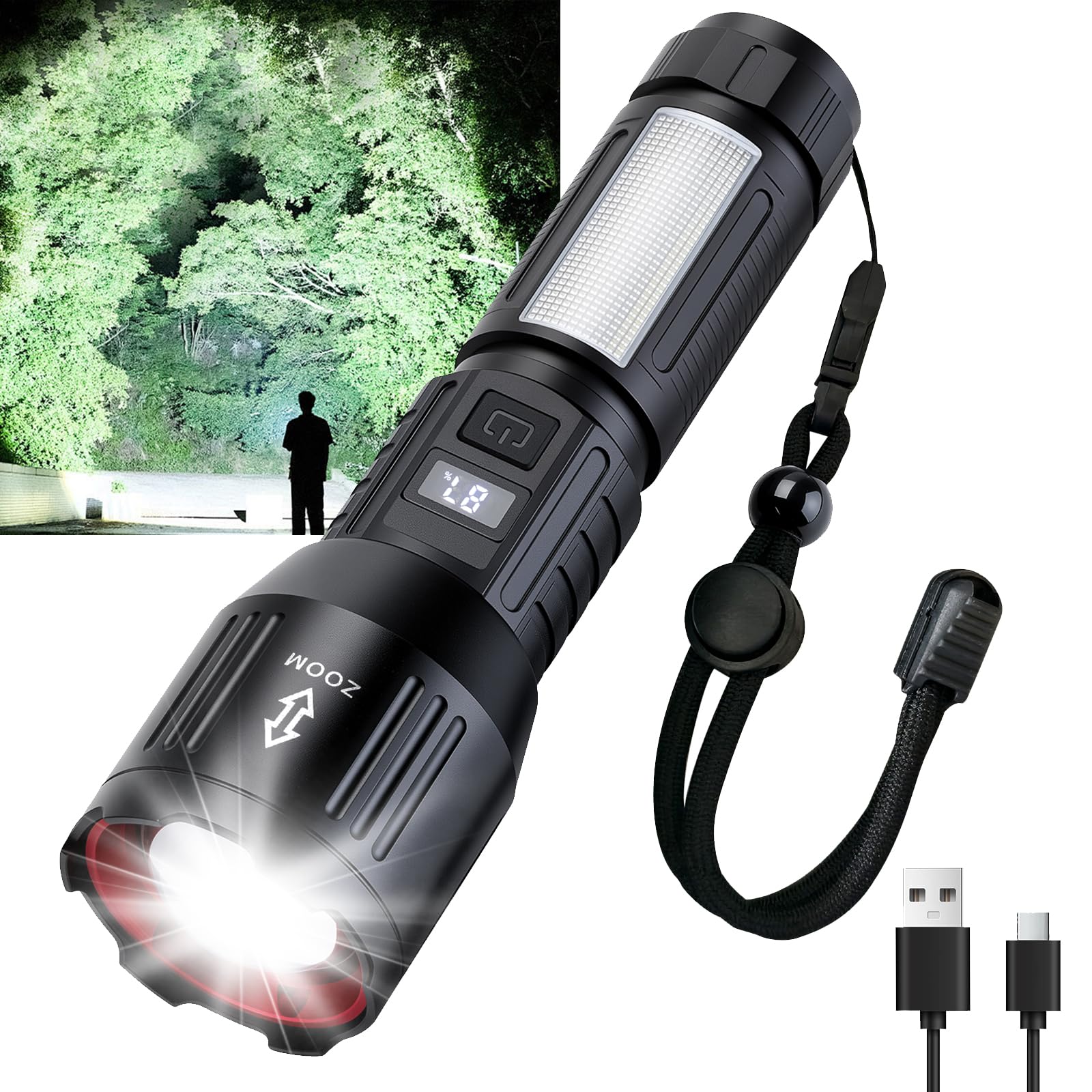 Flashlight Rechargeable High Lumens, 1,500,000L Super Bright LED Tactical Flashlights, High Powered Handheld Rechargeable Flash Light with 6 Modes,