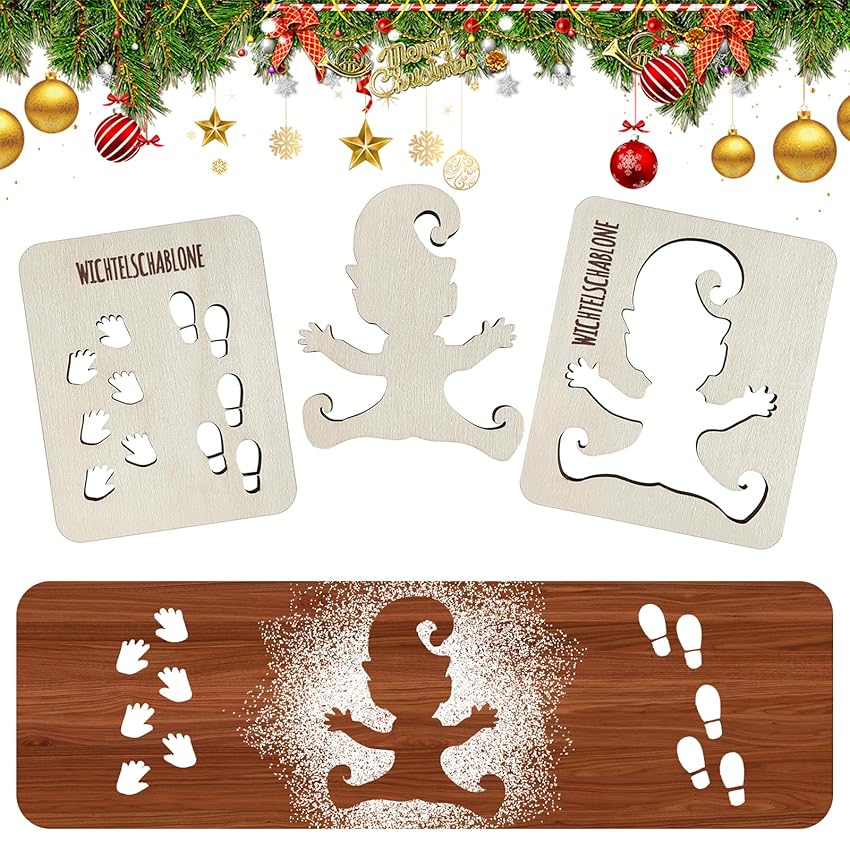 Gnomo Elfo di Natale Stencil, Modello di Impronta di Gnomo di Natale, Stencil di Finestra di Natale per Spruzzo di Neve, Decorazione Natalizia per Interni Elfo, per Finestre, Pavimenti