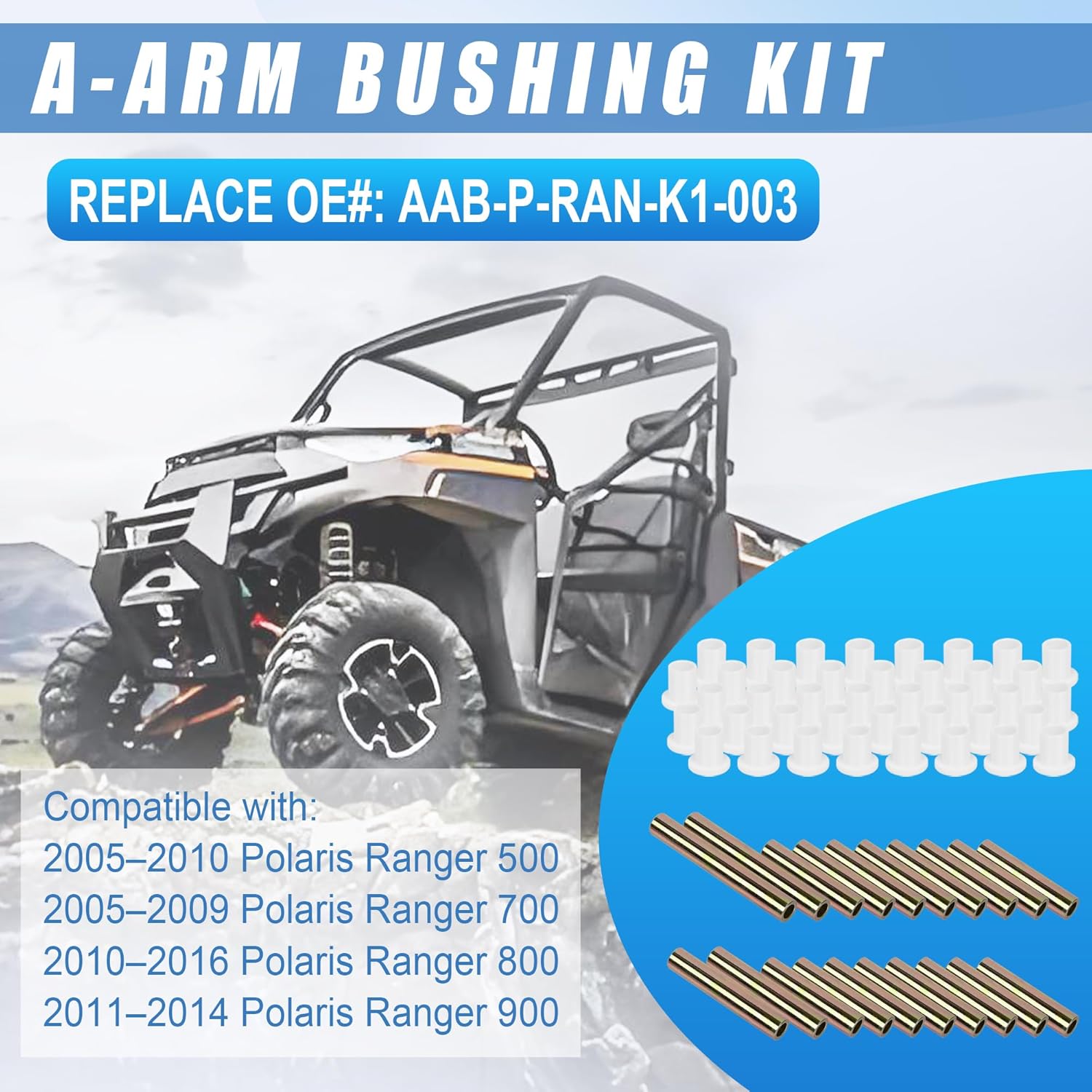 A-Arm Control Arm Bushing Kit, Front Lower Control Arm Bushing Compatible with 2005–2010 Polaris Ranger 500 700 800 900, Replace AAB-P-RAN-K1-003