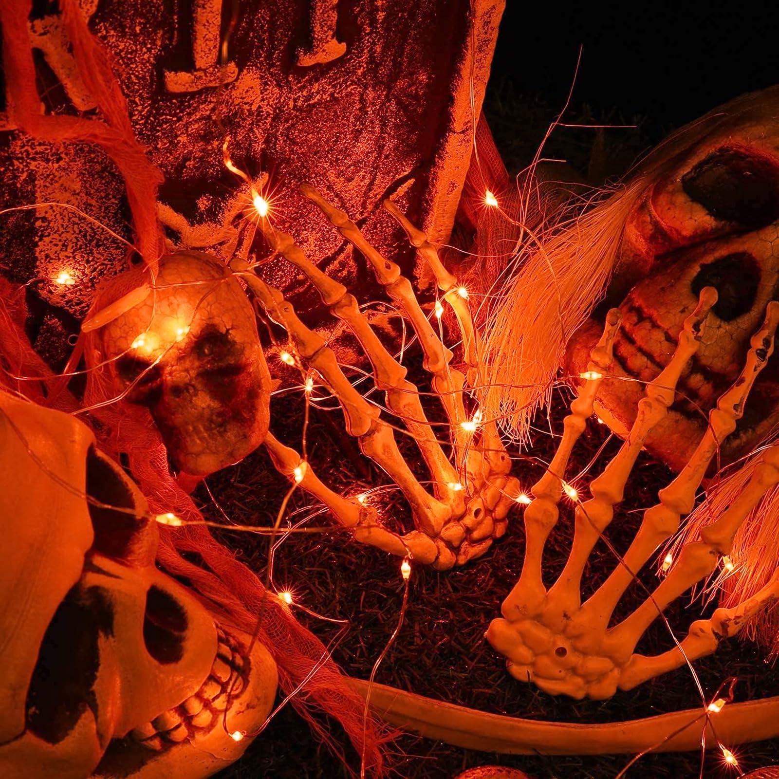 Auting Catena Di Luci LED Per Halloween 25m 200 LED Viola E Arancione - Con Telecomando, Timer E 8 Modalità - IP44 Impermeabile - 2