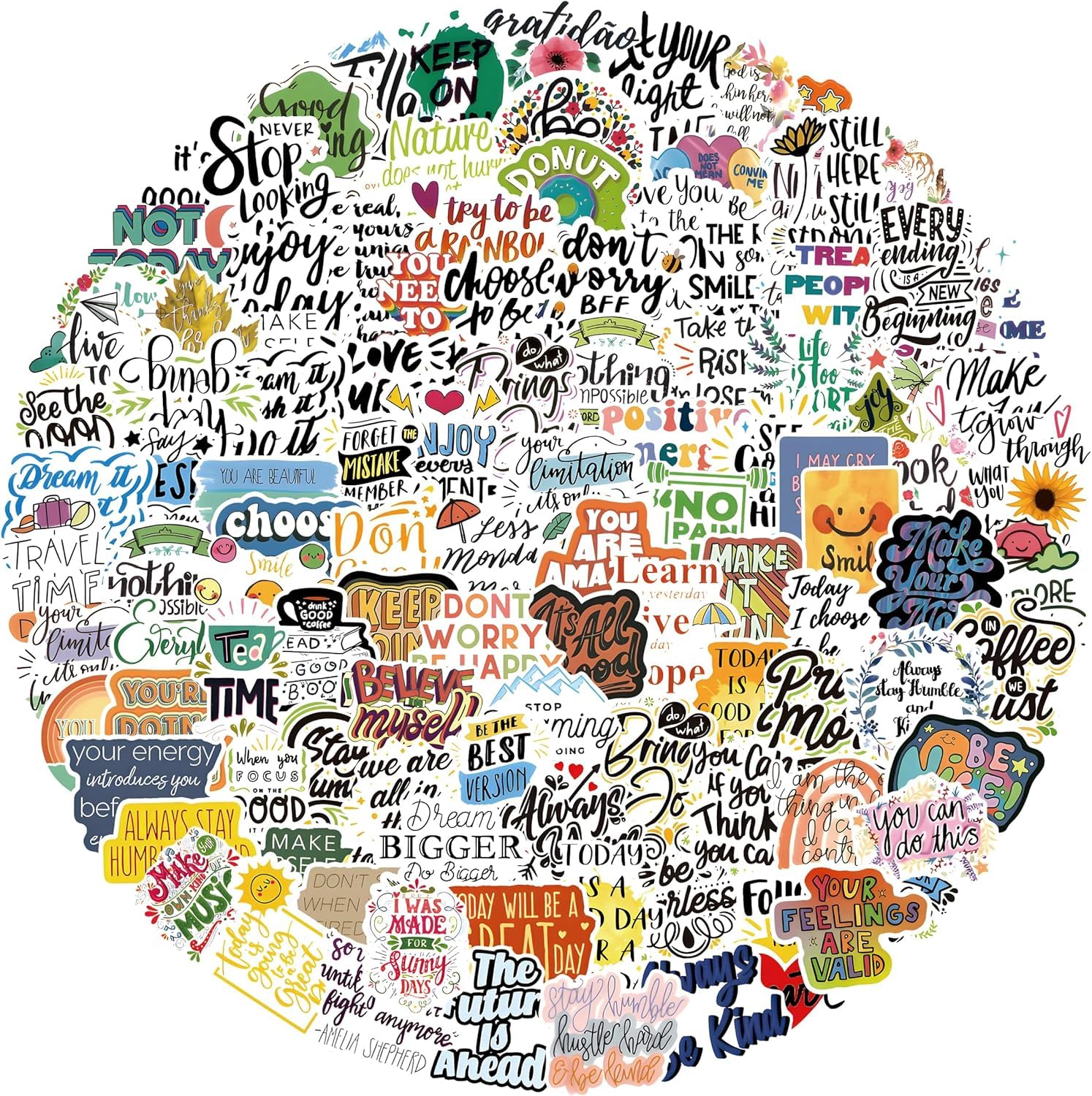 YIRFEIKRER 112Pcs Inspirational Text Sticker English Phrases 2-3inch Water Bottle Sticker, Vinyl Sticker for Teens Party Favors, Waterproof Bulk Sticker for Kids Classroom Prize