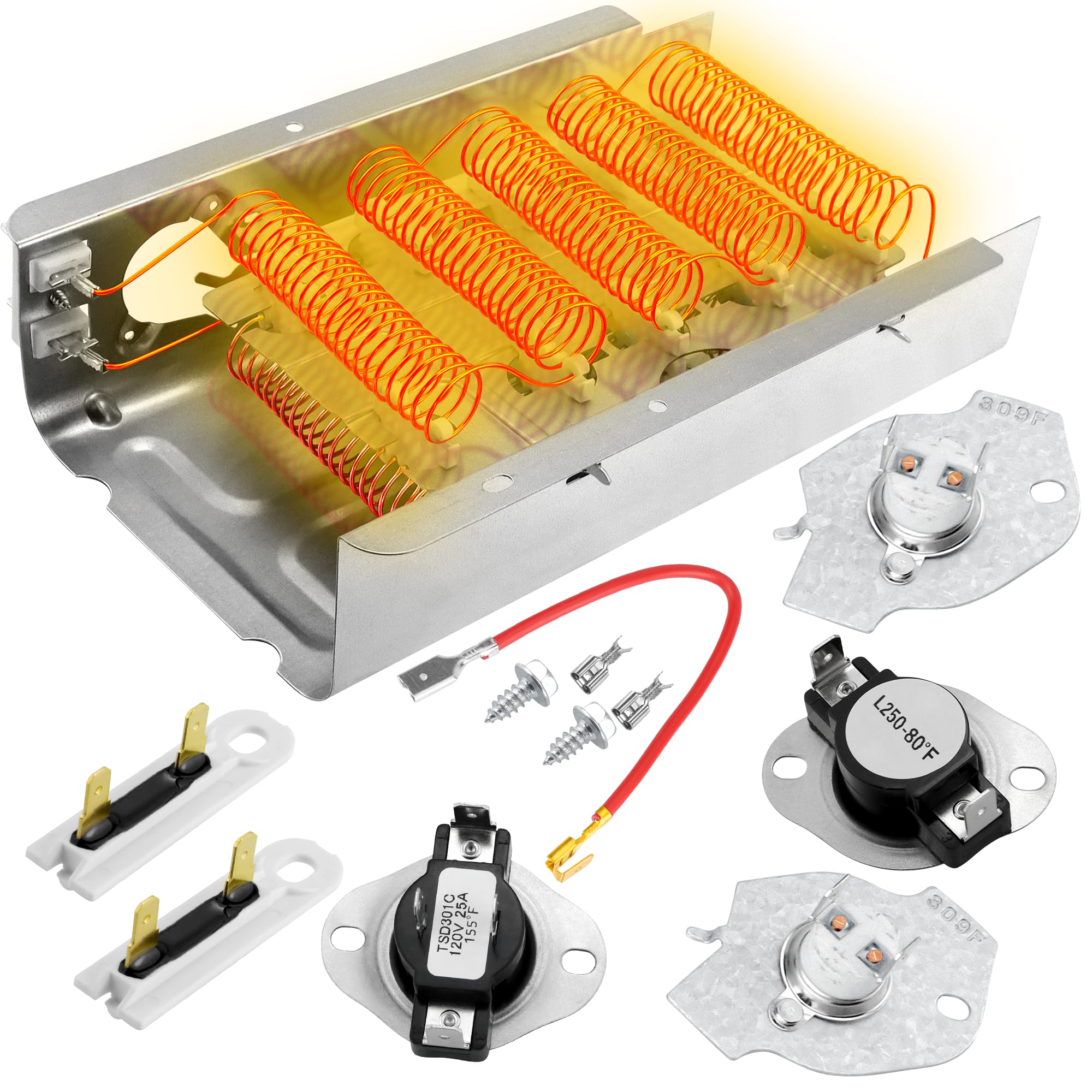 **May-tag MEDC215EW1, MEDX655DW1, MEDC200XW, MEDC465HW0, MEDC400VW0 Dryer Heating Element Kit - Replacement for Roper, 