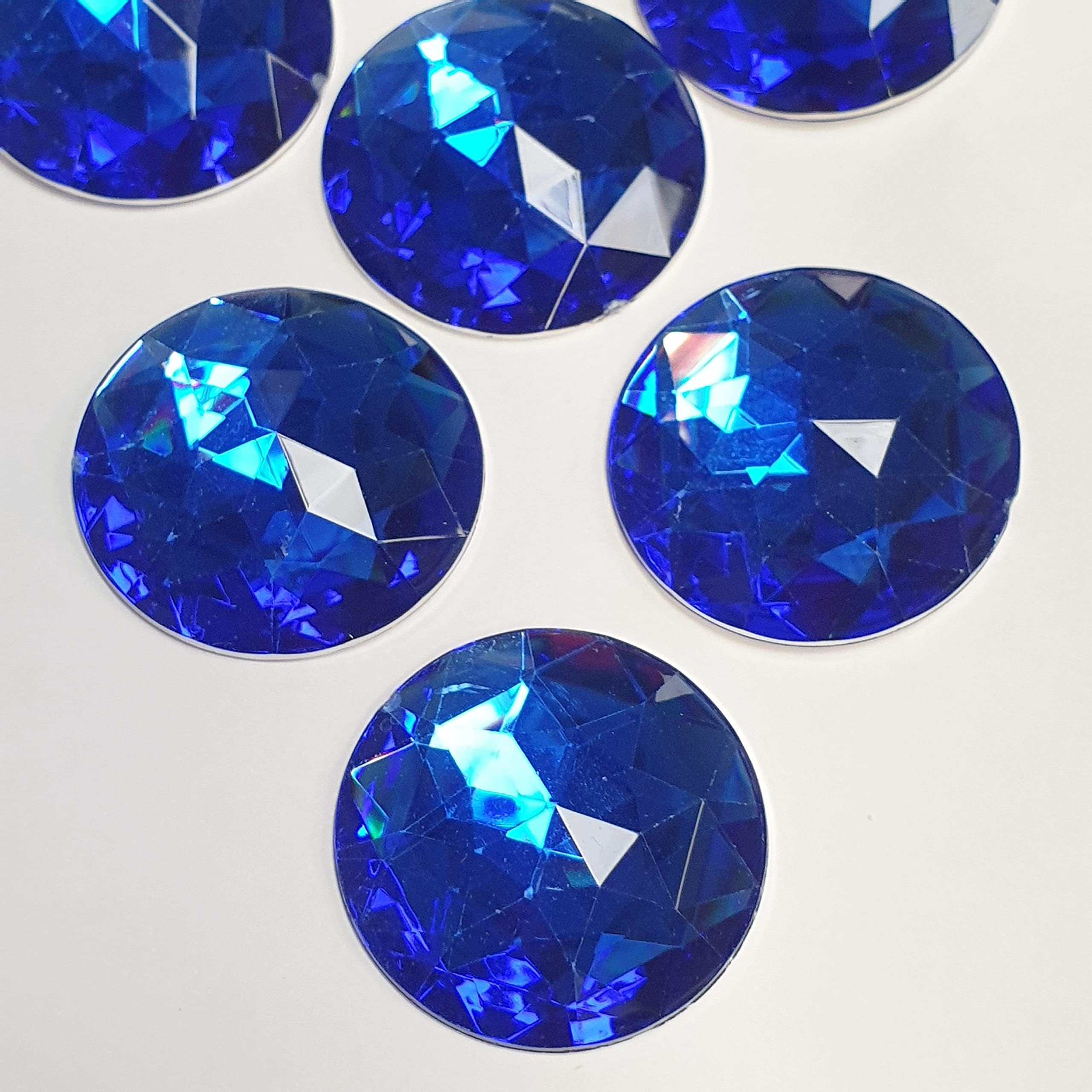 12pcs 30mm Sapphire Blue Star Facets Flat Back Large Round Acrylic Rhinestones Craft Gems A07
