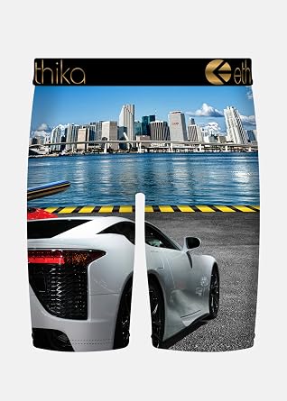 Ethika Men's Boxer Brief, Knee Length, 4-Way Stretch Performance Underwear with Graphic Prints | Premium Stretch mens staple with Signature Design, No Ride-up and Breathable Cotton
