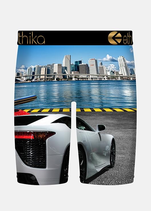 Ethika Men's Boxer Brief, Knee Length, 4-Way Stretch Performance Underwear with Graphic Prints | Premium Stretch mens staple with Signature Design, No Ride-up and Breathable Cotton