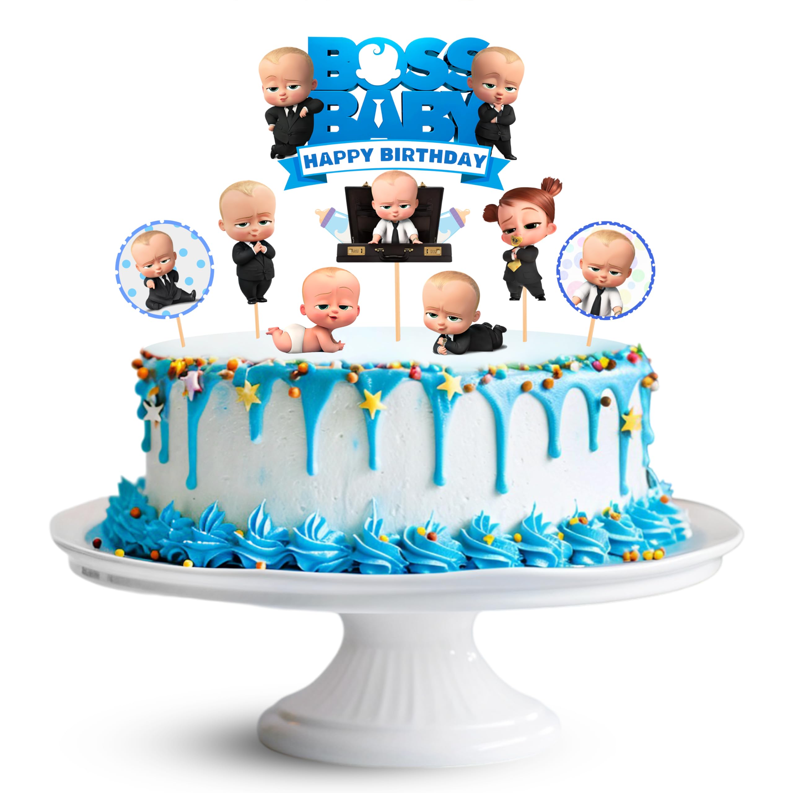 SleekLink Boss Baby Theme Cake Topper- 8 Piece Set | Cute Boss Baby Cake Toppers for Kids' Birthday Celebrations, Perfect for Movie-Themed Parties, Easy-to-Use Cake Decoration