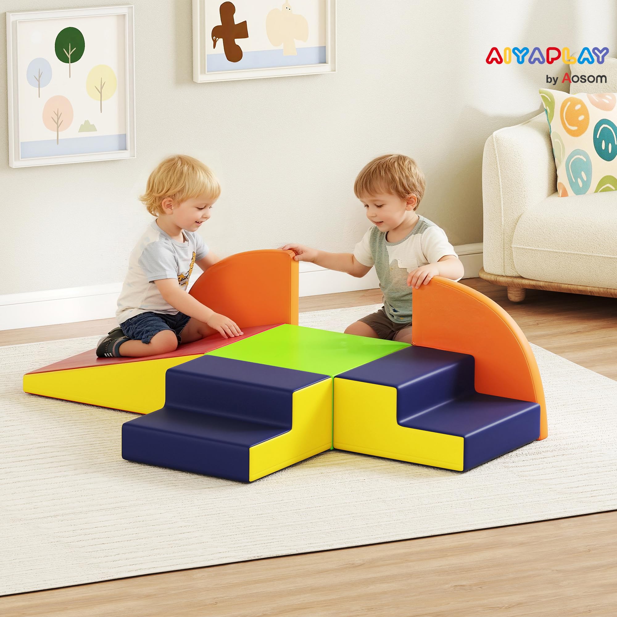 AIYAPLAY Juego de 6 Bloques de Espuma para Niños, Bloques de Psicomotricidad Infantil con Base Antideslizante, para Niños 0,5 a 6 Años, Set de Escalada para Interior, para Escalar y Gatear, Multicolor