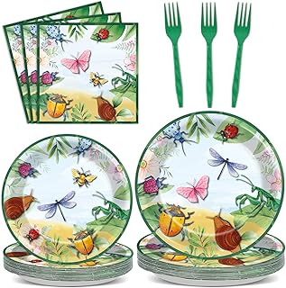 96PCS Bug Party Plates Summer Bug Ladybugs Party Decoration Summer Spring Insect Tableware Set Birthday Dinnerware for Bee Butterfly Theme Supplies Decor Serve 24