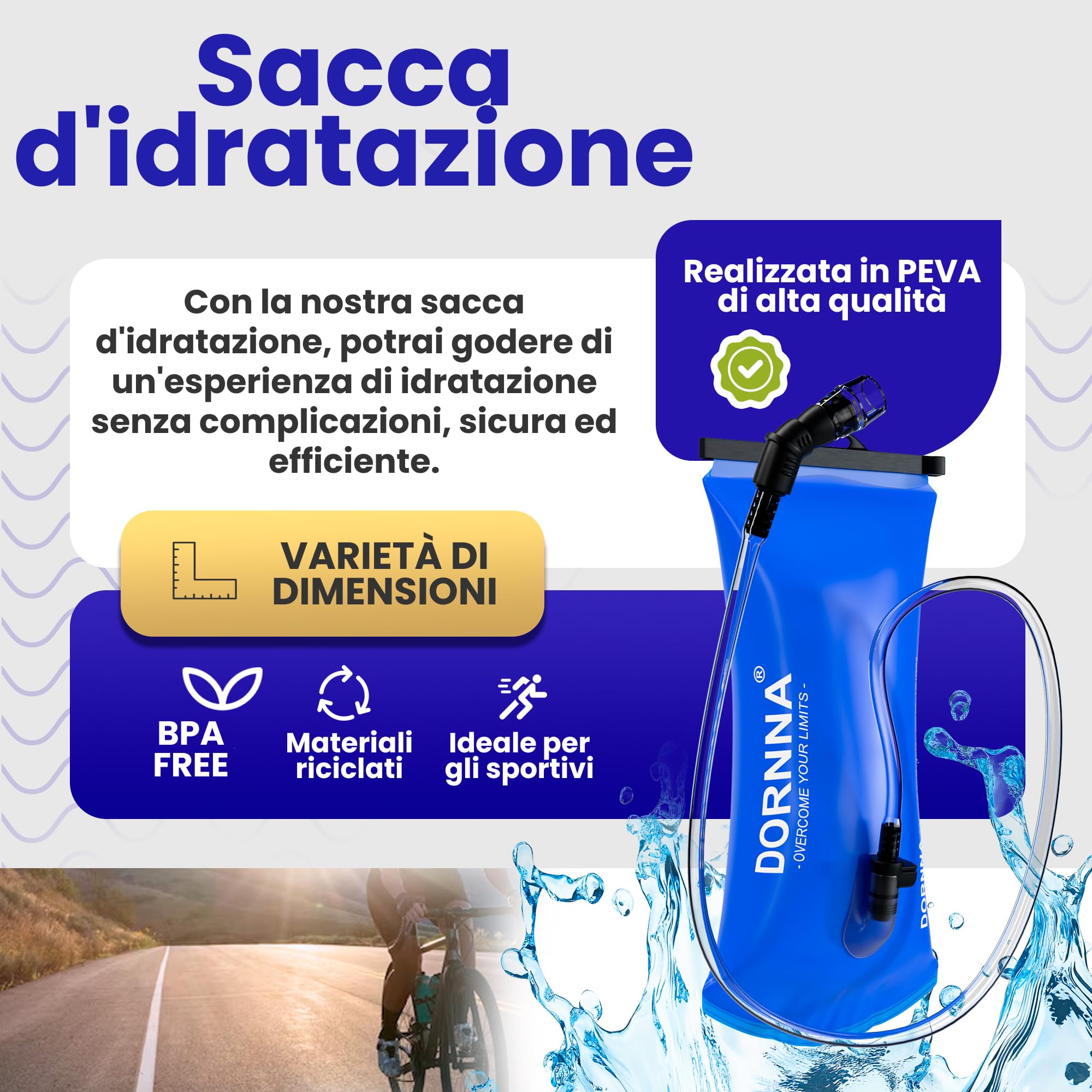 Sacca Idrica, Borsa per idratazione senza BPA con Tubo Coibenanto, borsa per acqua portatile per zaino idratazione, vescica di idratazione resistente per trail, ciclismo, campeggio, camelbak
