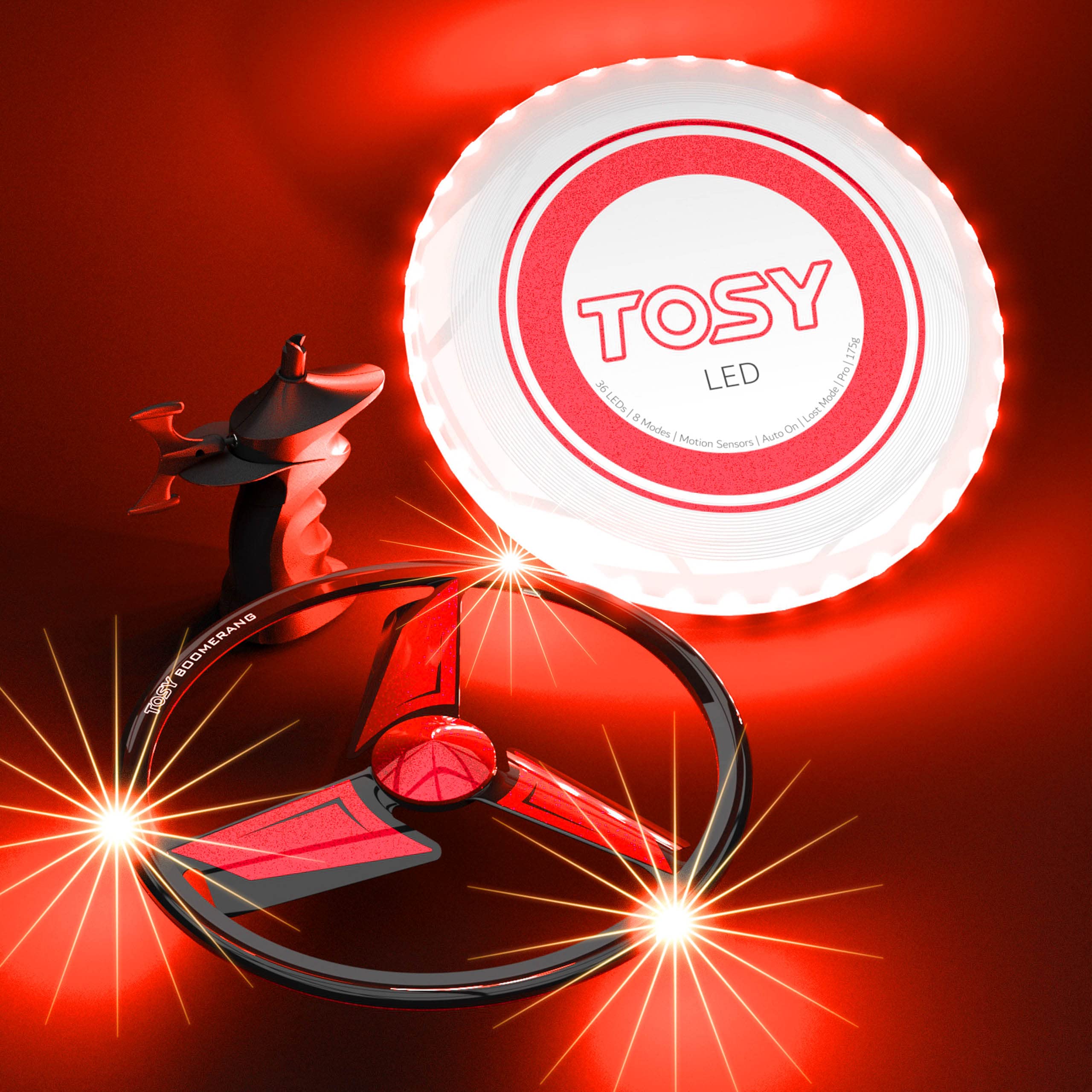 TOSY Patented Boomerang - 3 Super Bright LEDs, Rechargeable, Auto Light Up, Launcher & Flying Disc/Frisbee Included, Perfect Outdoor Games, Birthday & Camping Gift for Men/Boys/Teens/Kids