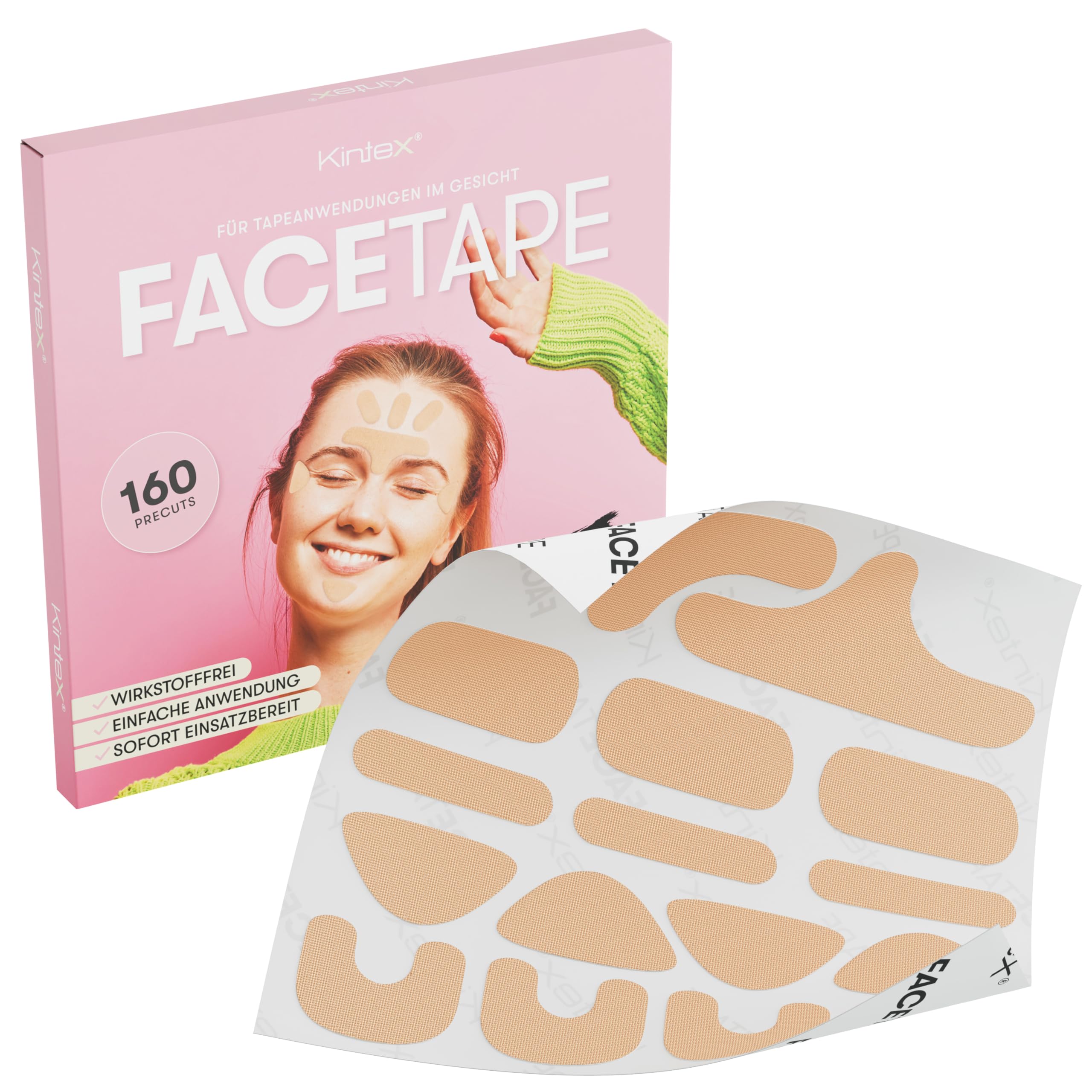 Kintex FaceTape - Nastro pretagliato per parti del viso come fronte, mento e guance, delicato sulla pelle e senza principi attivi
