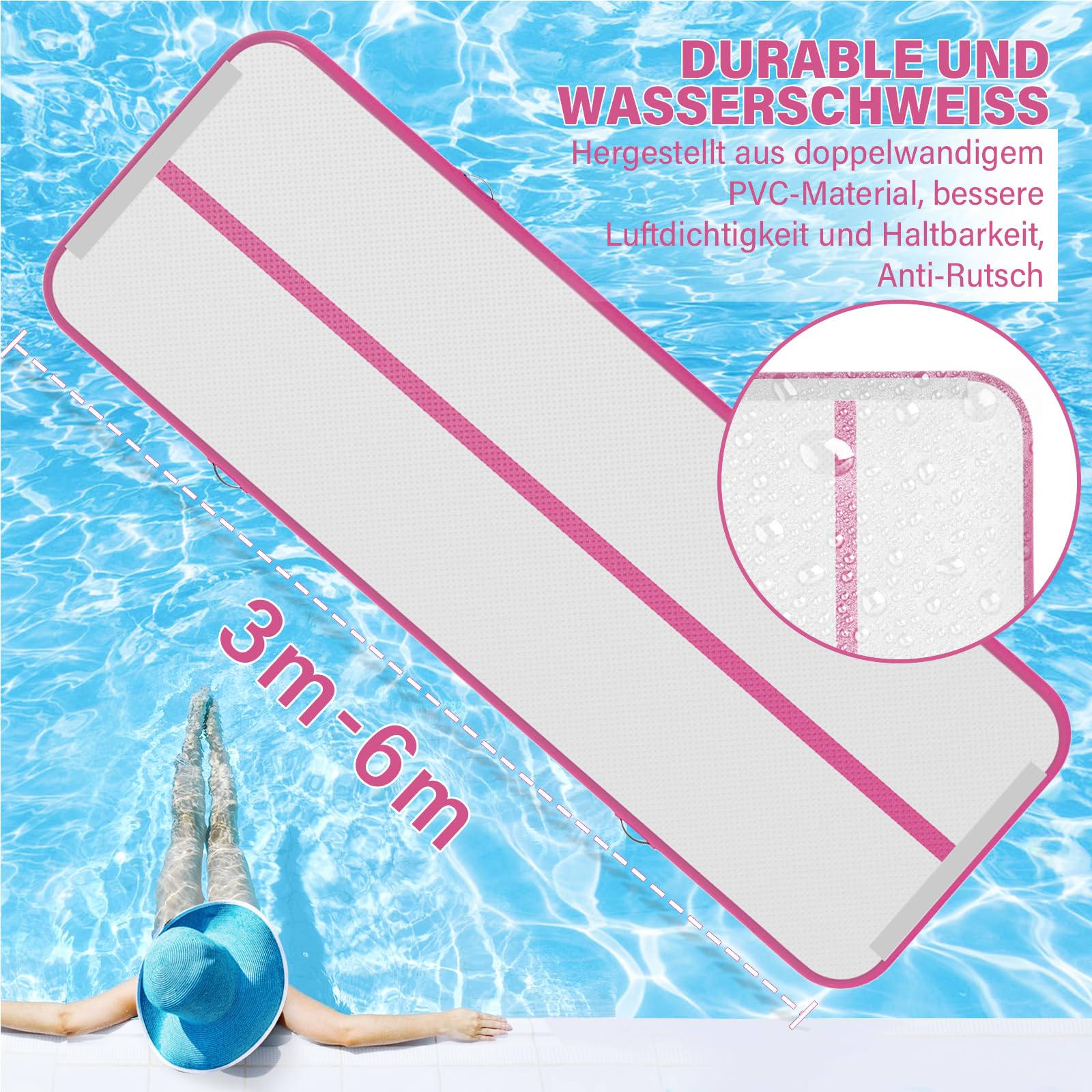 Air Track Ginnastica Artistica 3/4/5/6 Metri 10/20cm Spessore – Tappeto Ginnastica Artistica da Casa con Pompa Elettrica, Tappetino Gonfiabile per Allenamento, Yoga, Cheerleading, Fitness