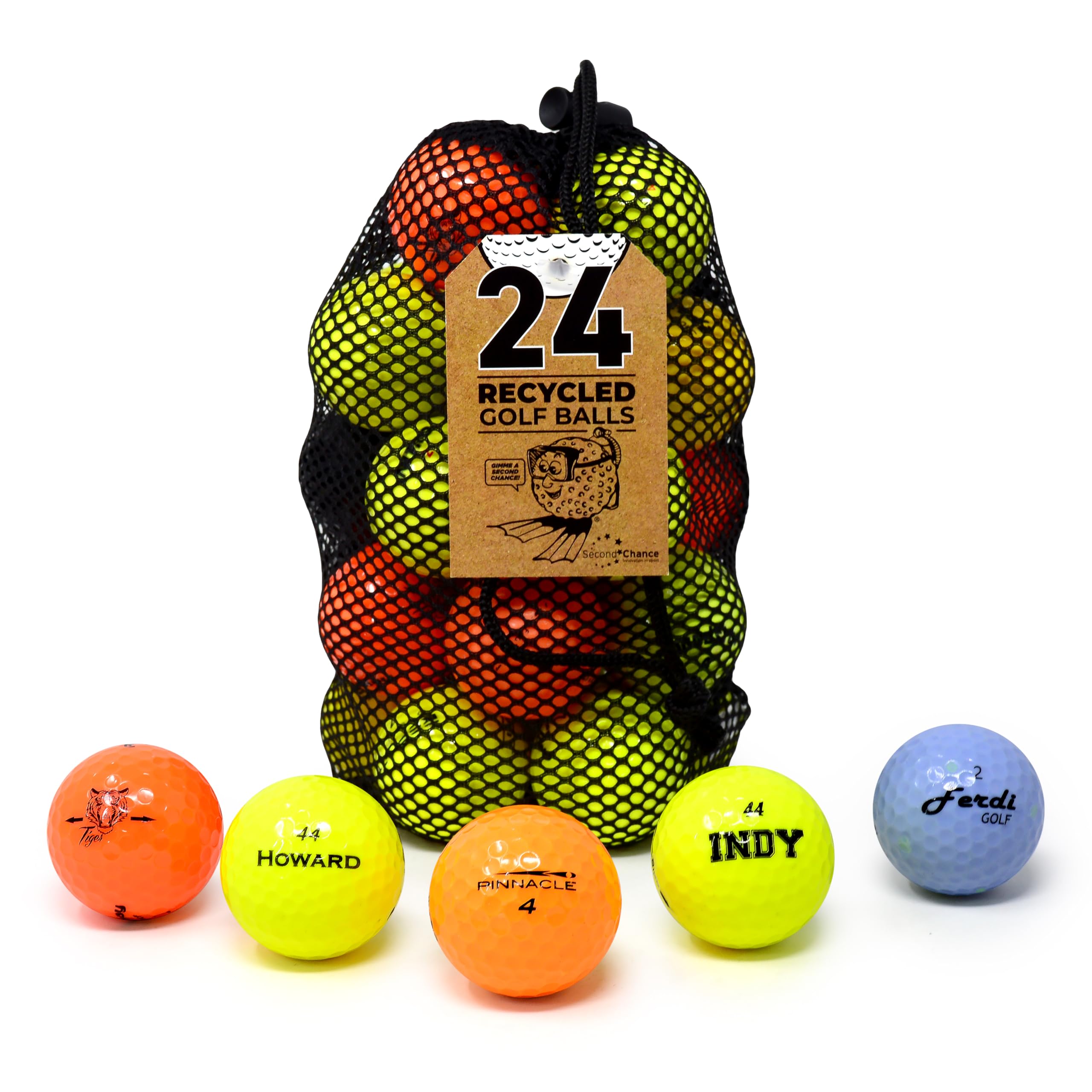 Second Chance 24 Mixed Coloured Golf Balls, High-Visibility Assortment with Carry Bag, Ideal for Practice & Play - Image 2