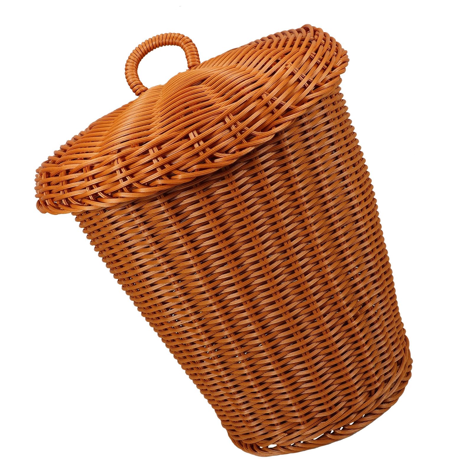 HOMSFOU Cubo de Basura Tejido de Ratán Sintético Marrón para Dormitorio y Uso en Casa, Capacidad Adecuada, Reutilizable Fina Elaboración Natural