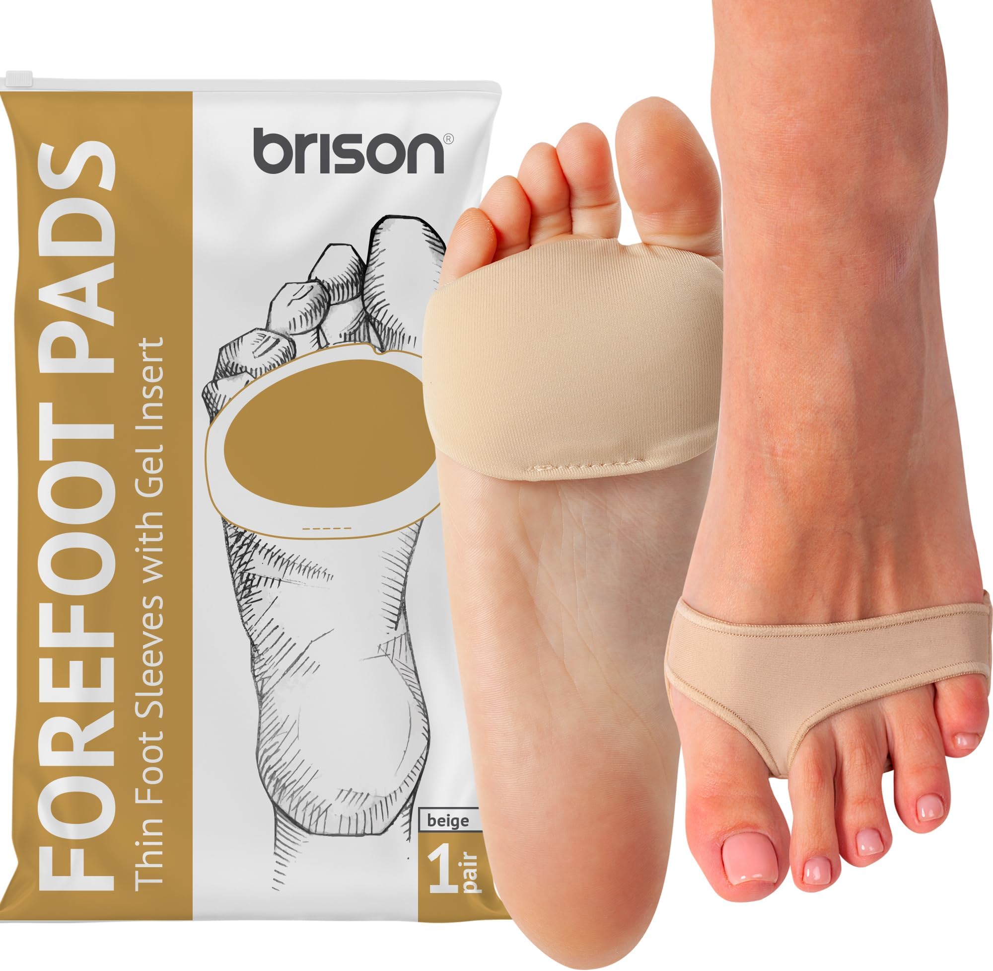 BRISON Metatarsal Pads for Women Men Ball of Foot Cushion Sleeves Burning Sensations Forefoot Blisters Metatarsalgia Pain Relief Foot Health Care Tight Fitting Feet Medium