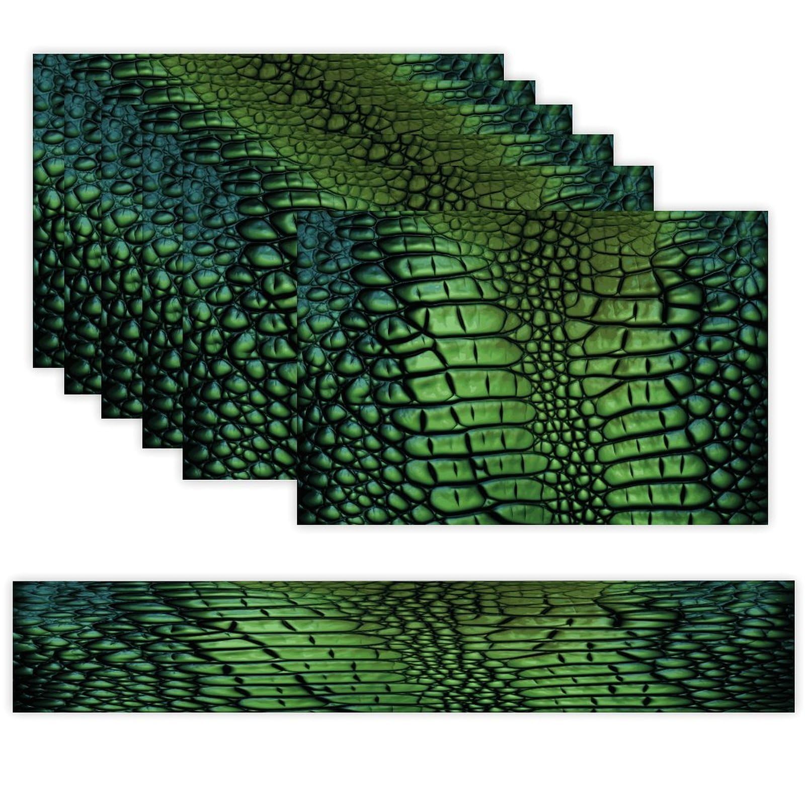 Alligator Skin Table Runner and Placemats Set of 6 for Kitchen Washable Table Mats Heat Resistant Place Mats Non-Slip Place Mat Wipeable Placemat(6 Placemats+1 Table Runner)
