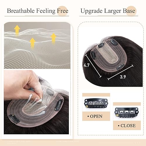 Miniatura 3 de MY-LADY Extensiones de cabello humano con clip para mujer, densidad del 130 %, 3.9 x 4.7 in, base de seda, 1.23 oz, 10 pulgadas, #1B, color negro