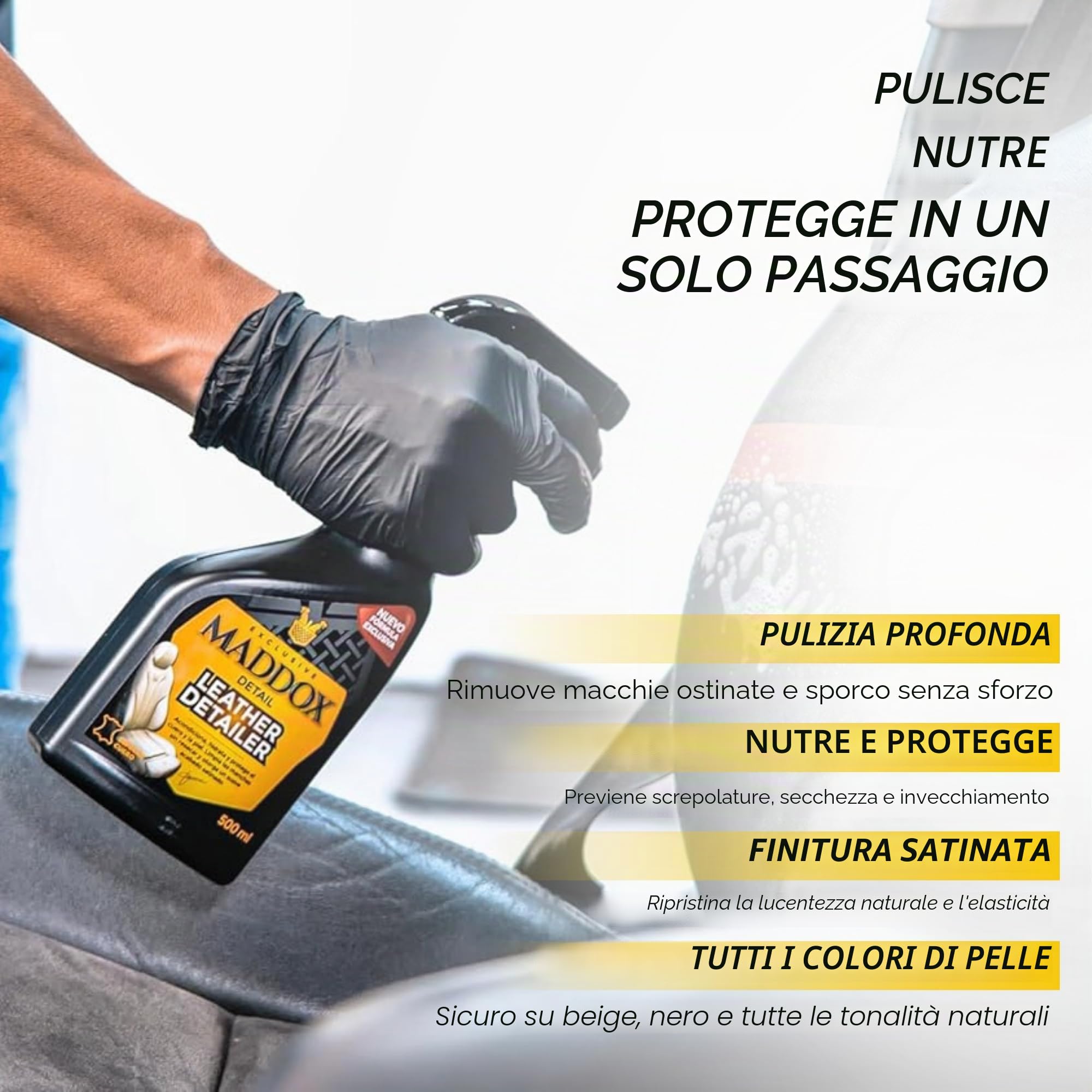 Maddox Detail - Leather Detailer 500ml | Trattamento Pelle Auto | Pulizia Pelle Auto | Pulizia Pelle | Elimina Sporco e Macchie | Restaura Sedili | Pulizia Pelle Auto Interni