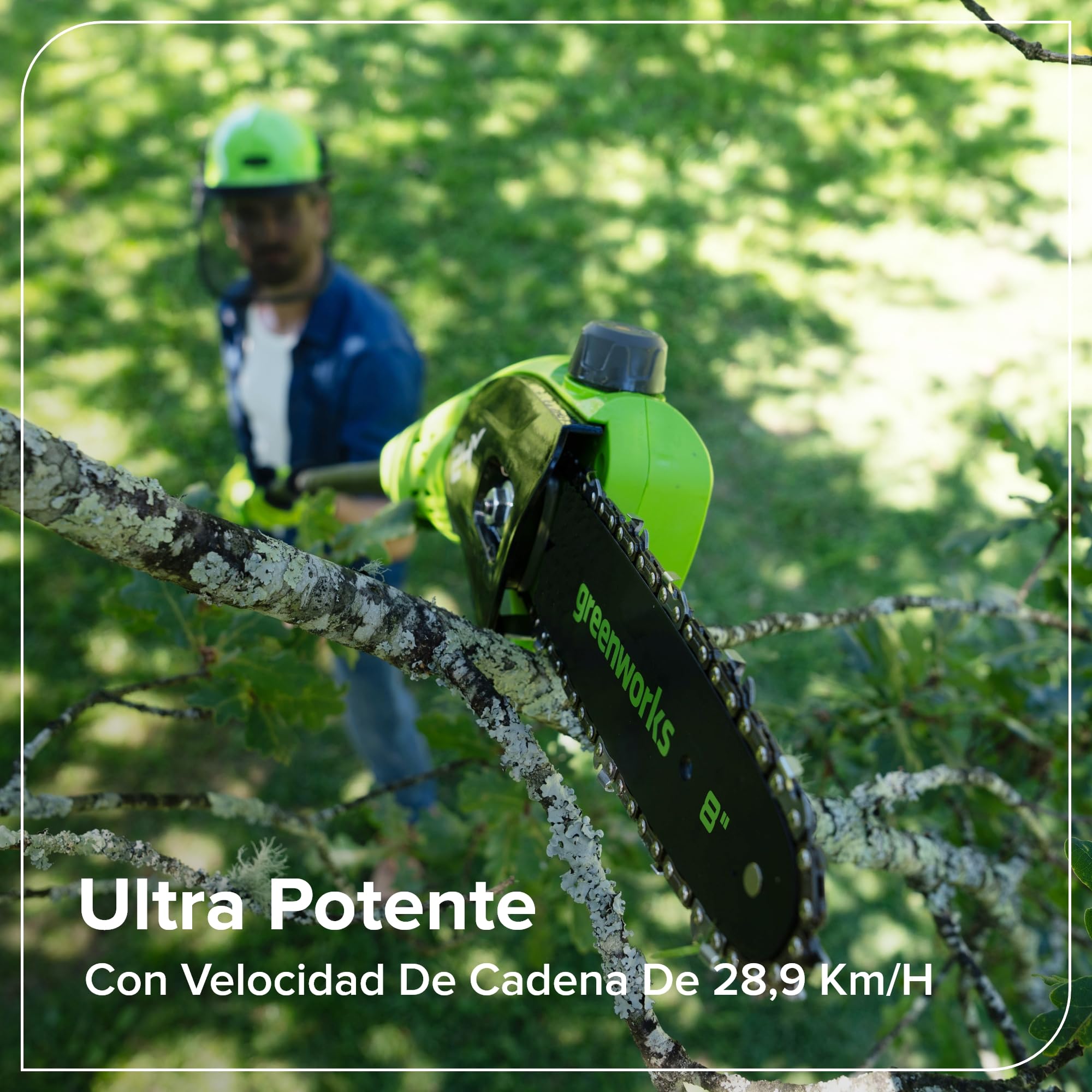 Greenworks Cortasetos + Sierra telescópica 2-en-1 24V con batería 4,0Ah & Cargador USB-C 65W, Motor brushless, Hoja 51 cm, Sierra 20 cm, Cabeza giratoria 112,5°, pértiga 3 Piezas CKPH321A2