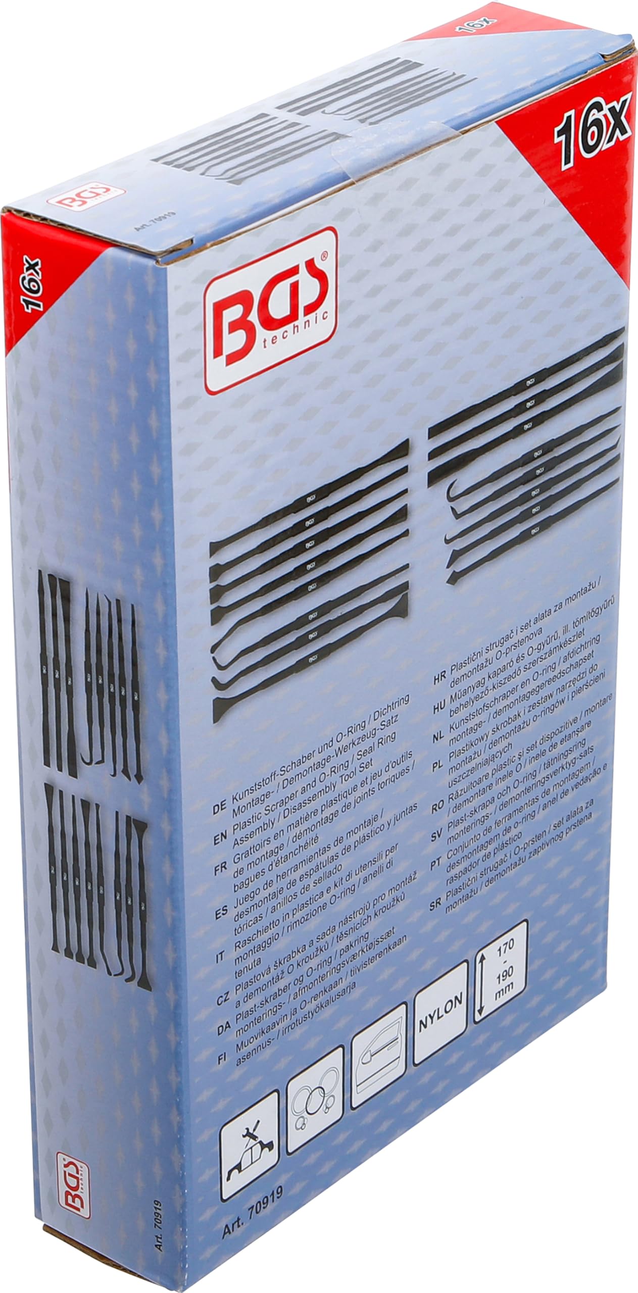 BGS 70919 | Juego de herramientas de montaje/desmontaje de espátulas de plástico y juntas tóricas/anillos de sellado | 16 piezas