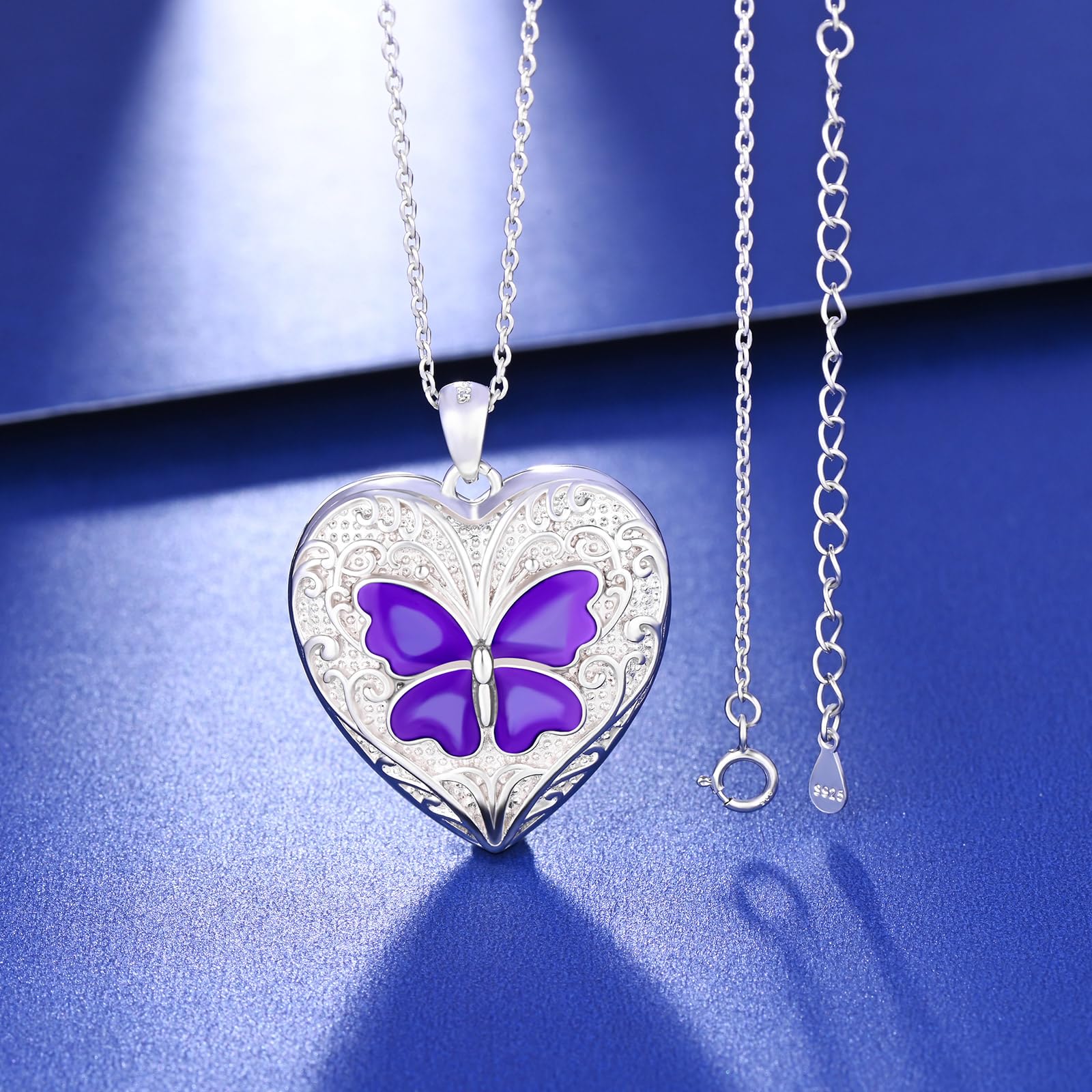Herz Foto Kette Silber 925 mit Bild: Halskette Damen Schmetterling Medaillon zum Öffnen für Bilder-Tiere Anhänger Ketten Mode Amulett Schmuck-Personalisierte Geschenk für Frauen Mama Freundin Mädchen