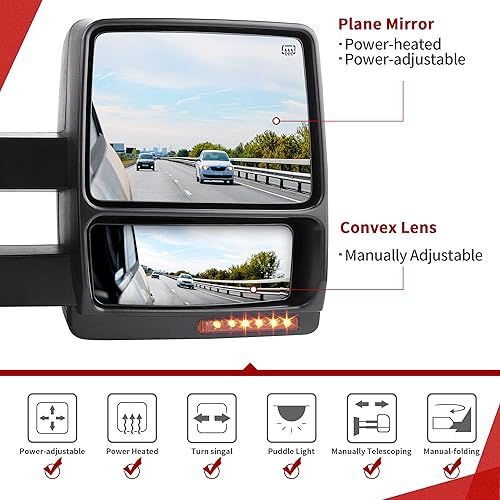 Miniatura 2 de Remolque Espejos Yitamotor para Ford F150 2007 2015 Par Set Power climatizada con y espejos laterales con luz, for 07-15 F150 Power