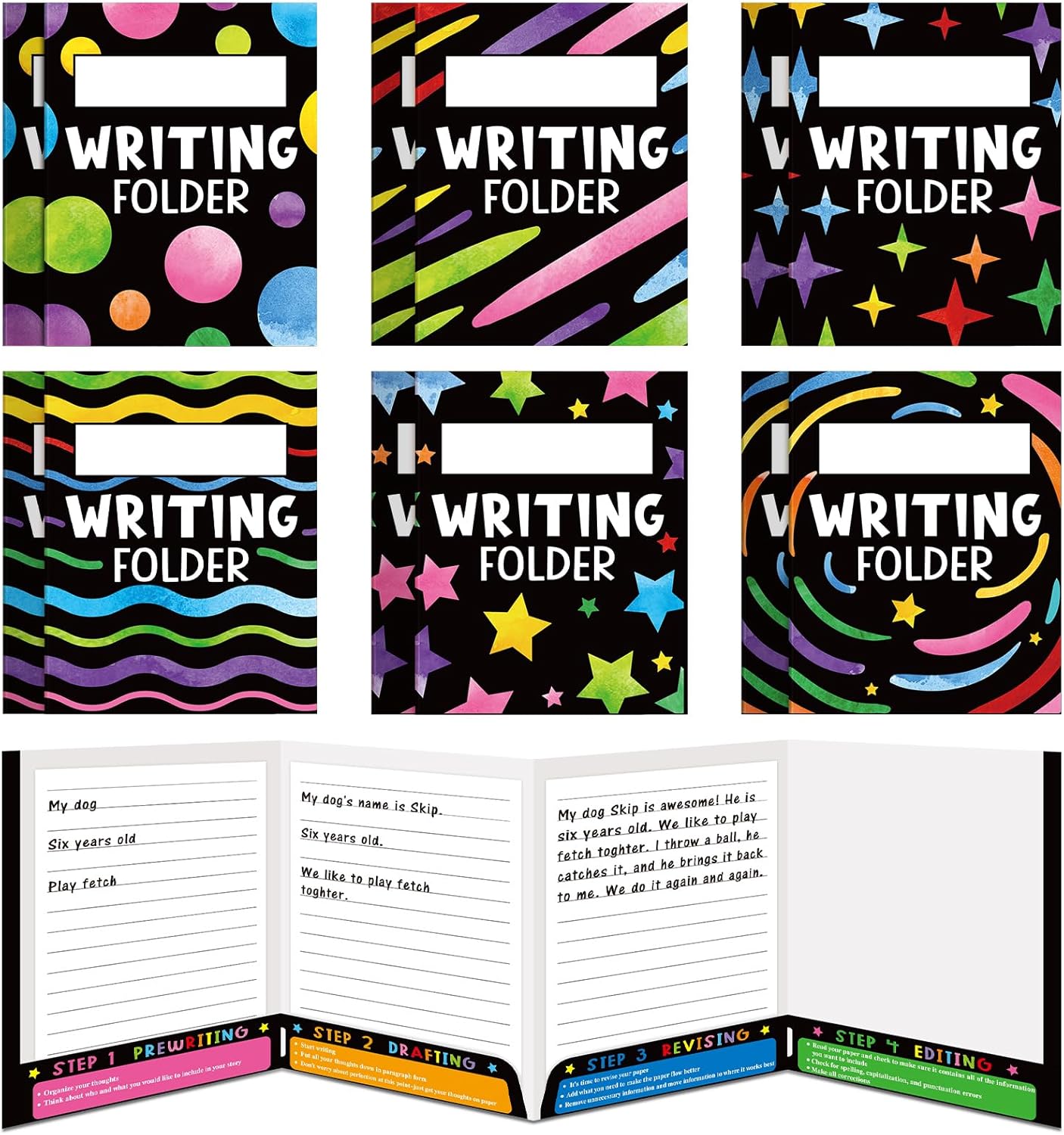 Kisston 24 Pcs Writing Folders with Pockets Bulk Writing Process 4 Pocket Folders Classroom Teaching Supplies for Students Teacher Classroom Kids (Bright Colors)