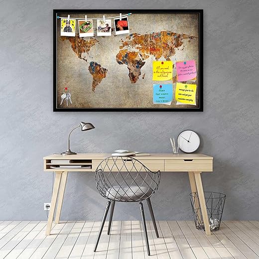 ArtzFolio Grunge World Map Bulletin Board 23.6 x 16 inch