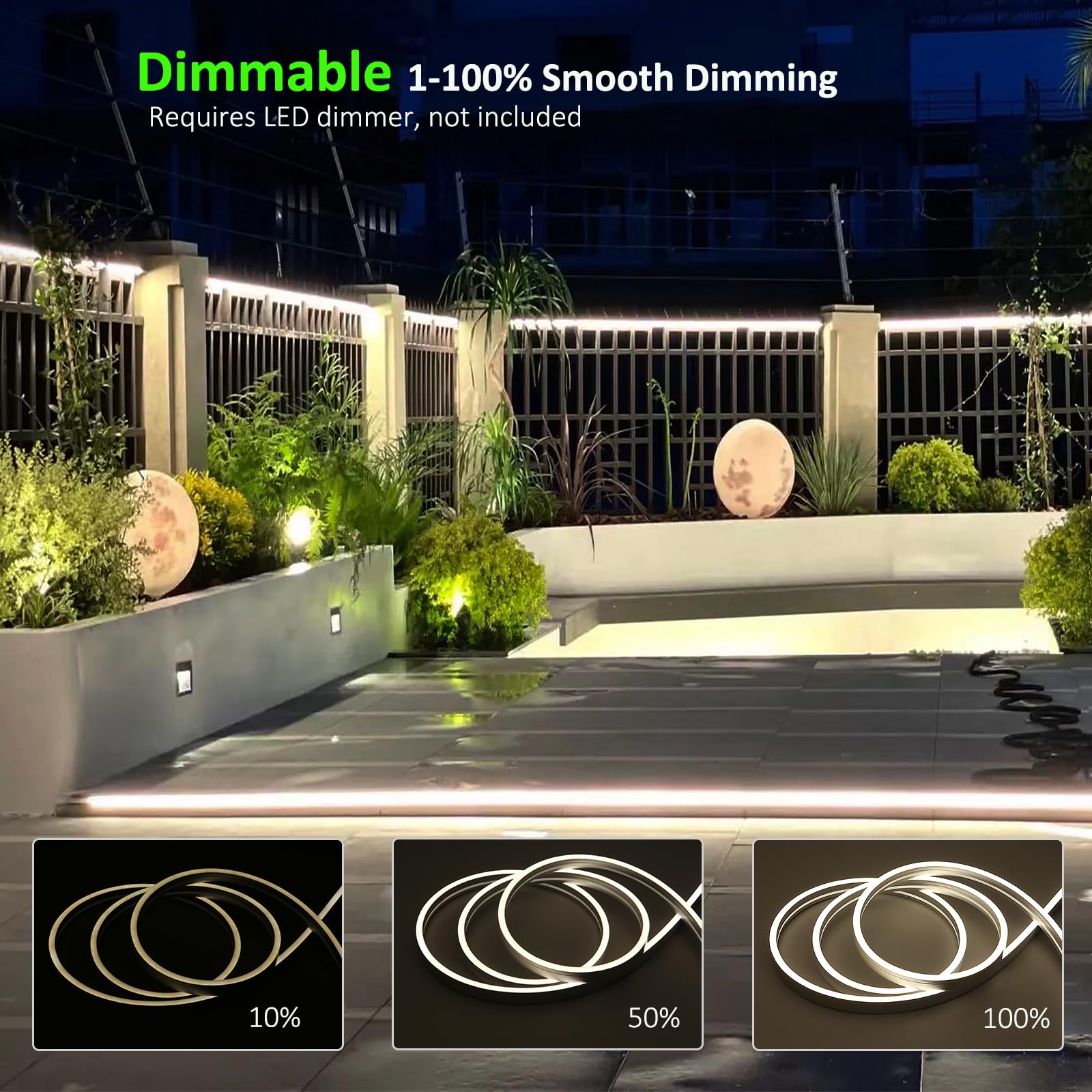 JOYLIT 24V Neon Striscia LED 5M 6000K Bianco Freddo, 6x12MM Flessibile Neon LED Strisce Silicone CRI 90+ IP67 Impermeabile Senza Punti Strip LED Per Cucina, Giardino (Alimentazione Non Inclusa)