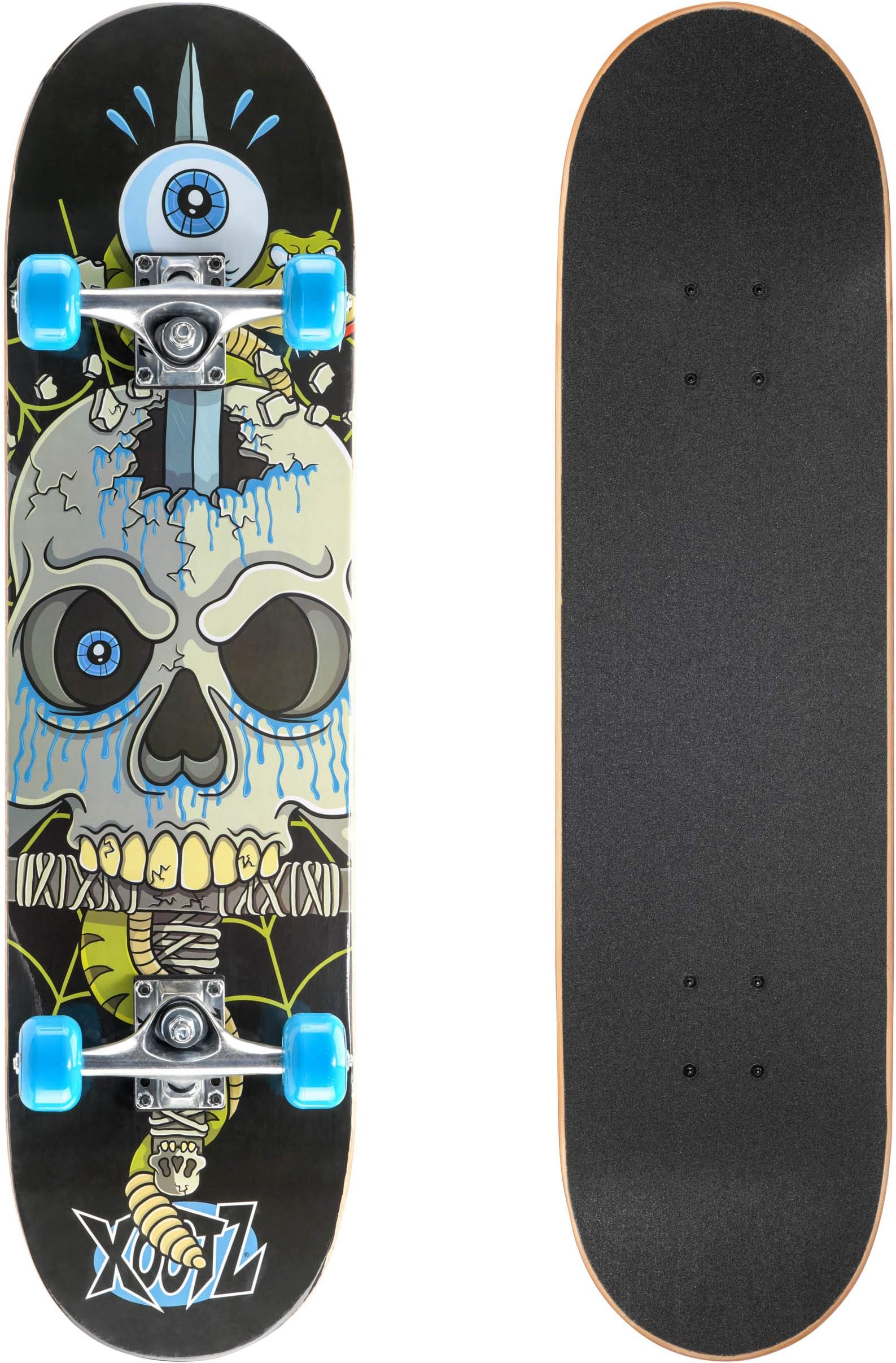 31” x 8” Complete Skateboard for Beginners, 9 Ply Maple Deck, Double Kick Standard Board, for Boys and Girls, Multiple Colours