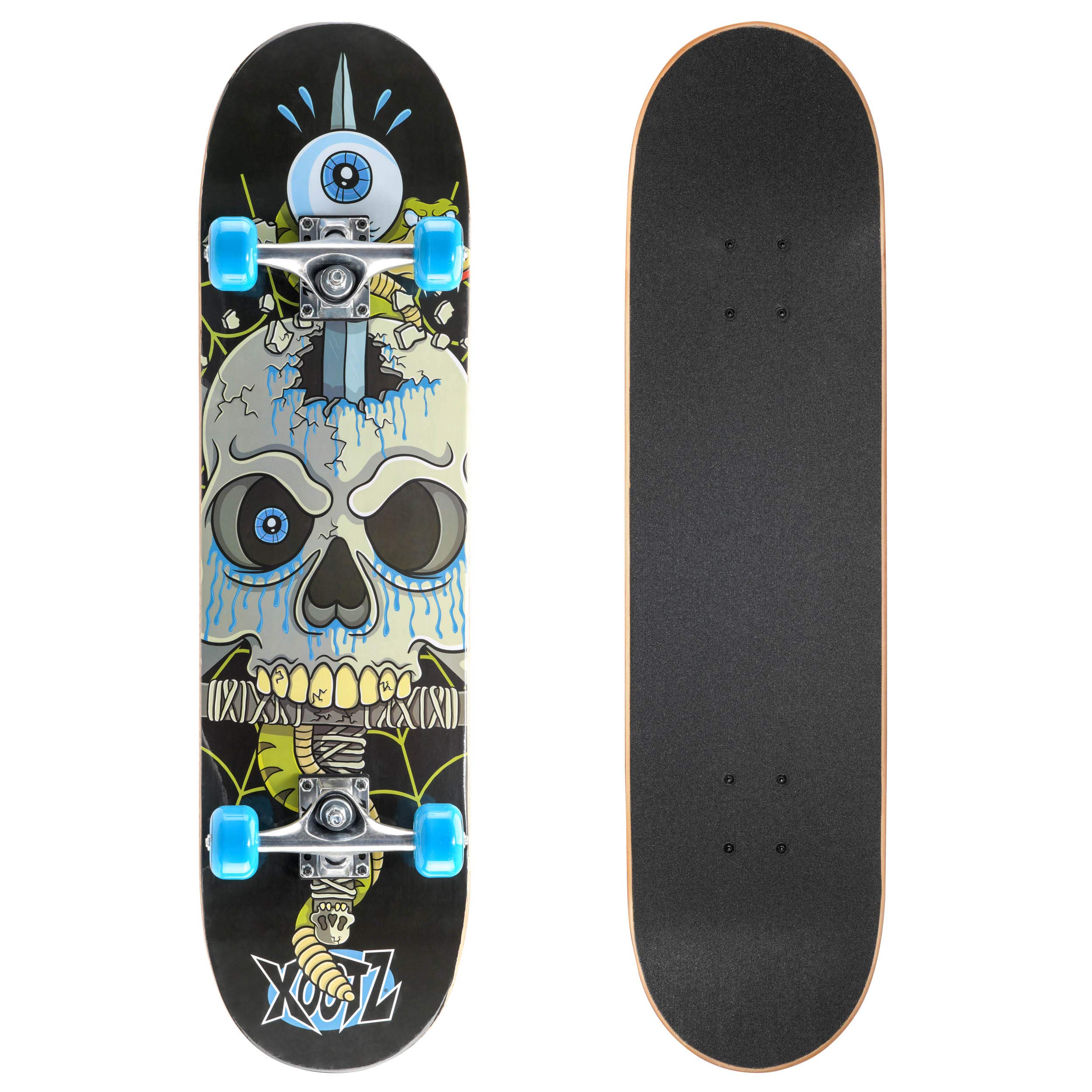 Xootz 31” x 8” Complete Skateboard for Beginners, 9 Ply Maple Deck, Double Kick Standard Board, for Boys and Girls, Multiple Colours
