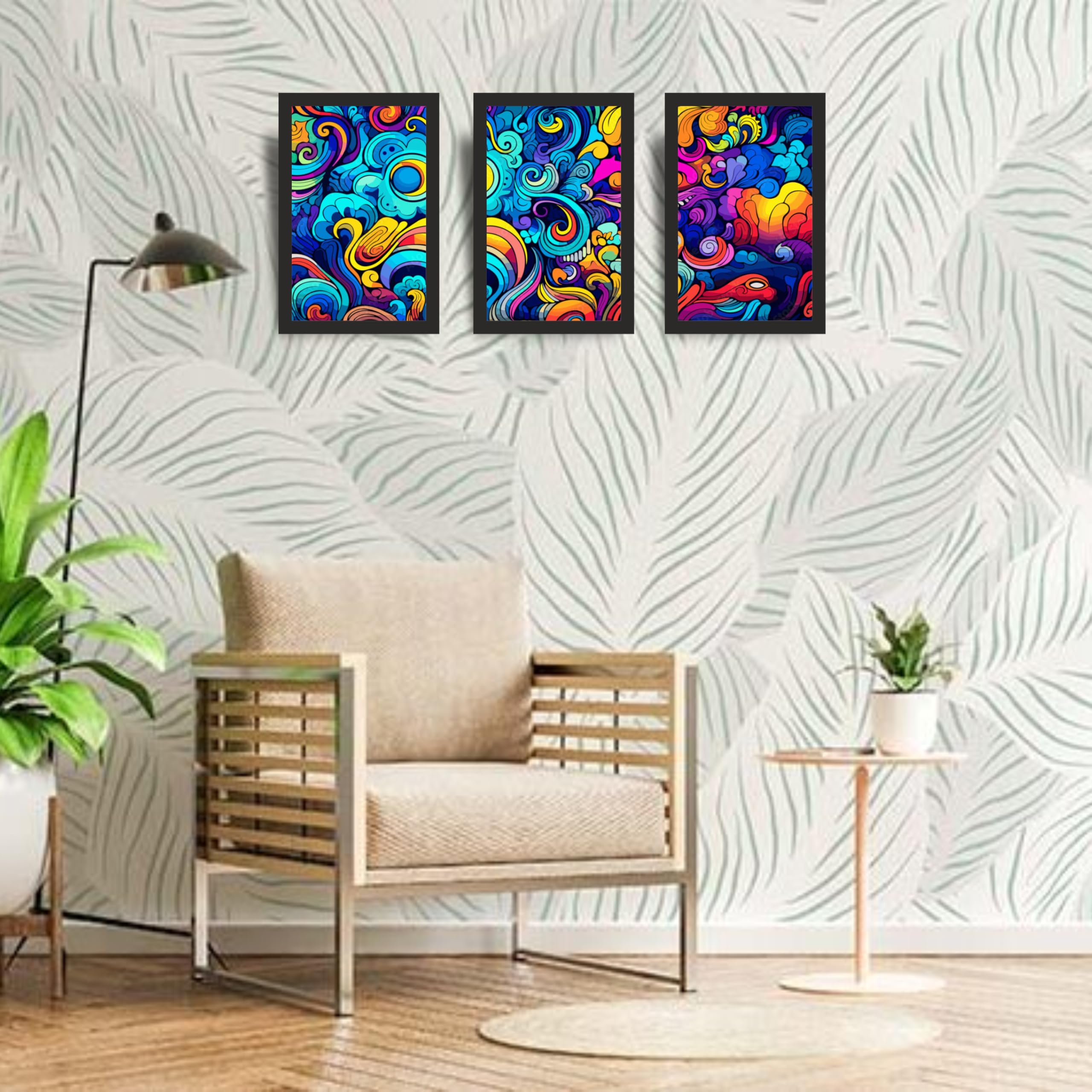 Colorful Psychedelic Abstract Wall Art Set of 3 Frames