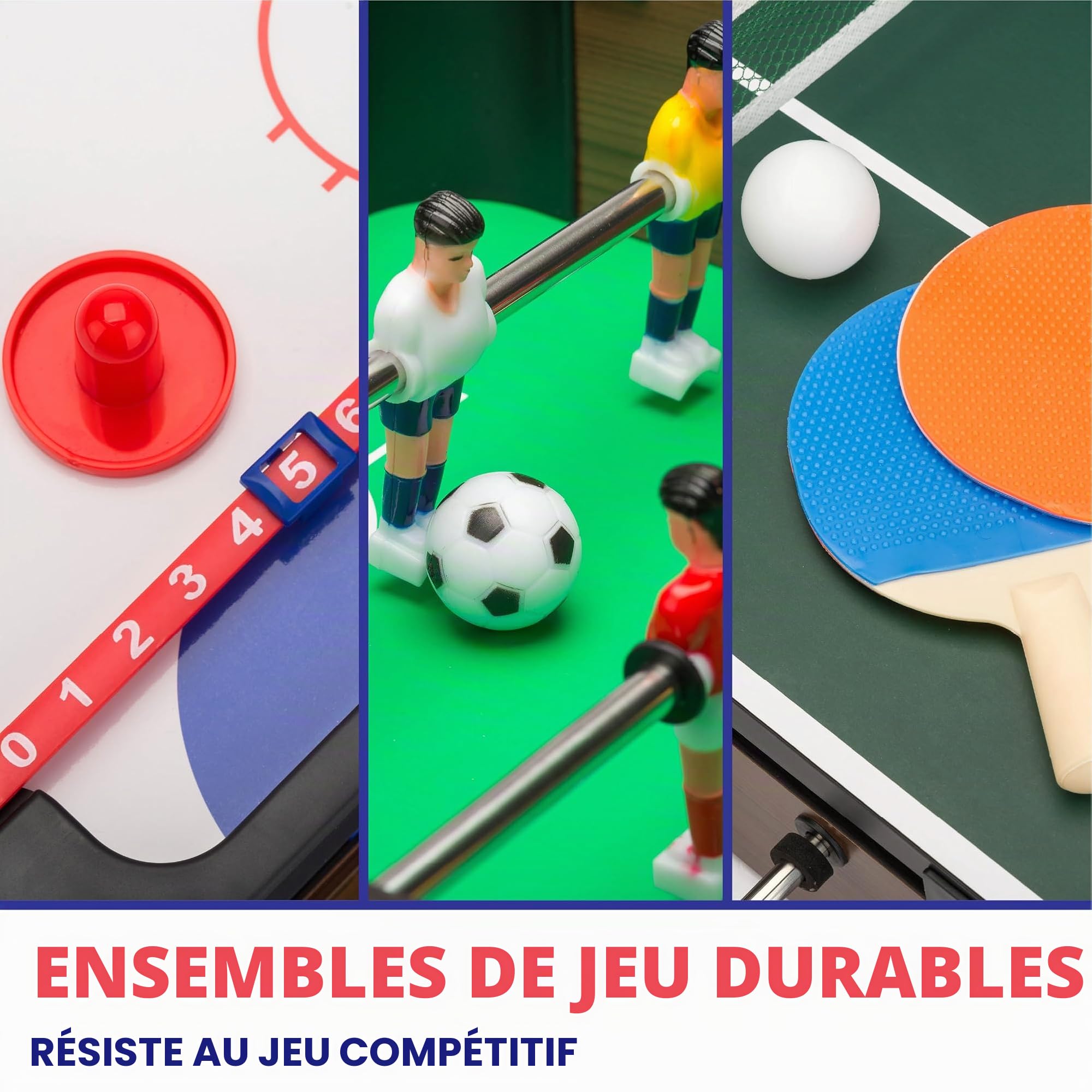 PowerPlay Jeu de Table 3 en 1, Ensemble de Table Multi-Jeux, Mini Football, Hockey et Tennis de Table, Taille Unique