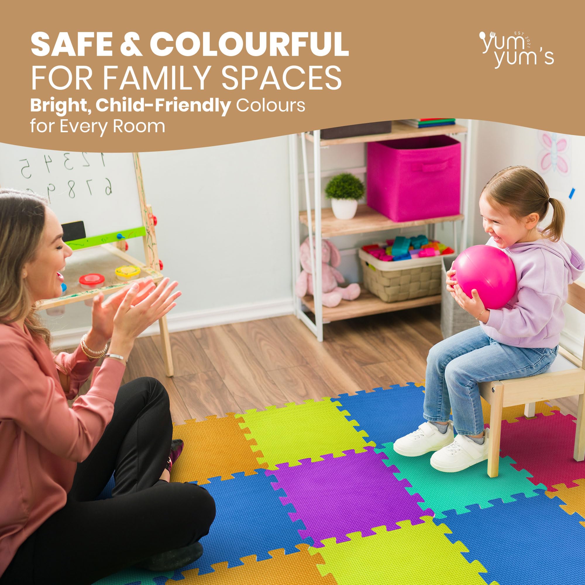 Yum Yum's 18 Pack of Multi Colour Baby Play Mat – 29x29cm EVA Foam Mats for Kids – Soft & Non Slip Interlocking Floor Mats – Waterproof 7mm Thick Foam Play Mat -Safe and Comfortable for Children — view 3