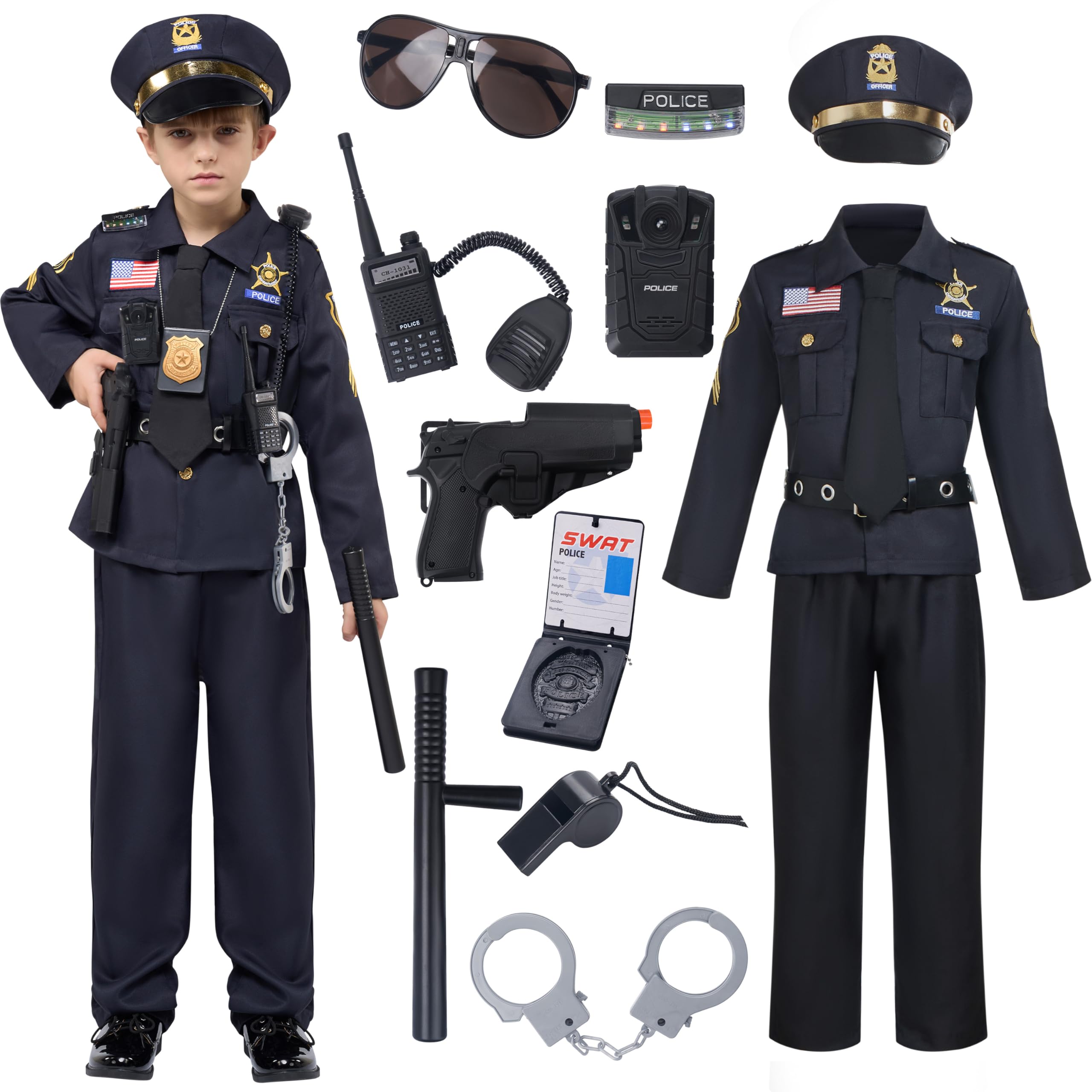 Spooktacular Creations Police Costume for Kids, Police Officer Role Play Costume Set for Halloween