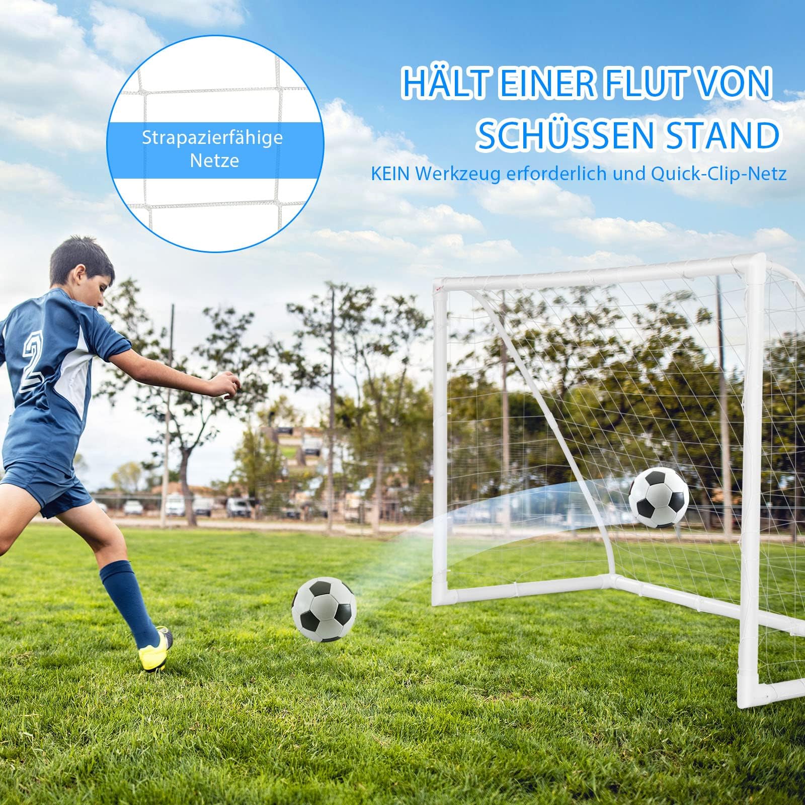 COSTWAY Fußballtor, Fussballtore Garten wetterfest, Fußballtor mit hochfestem Netz & Metallrahmen für Kinder & Erwachsene