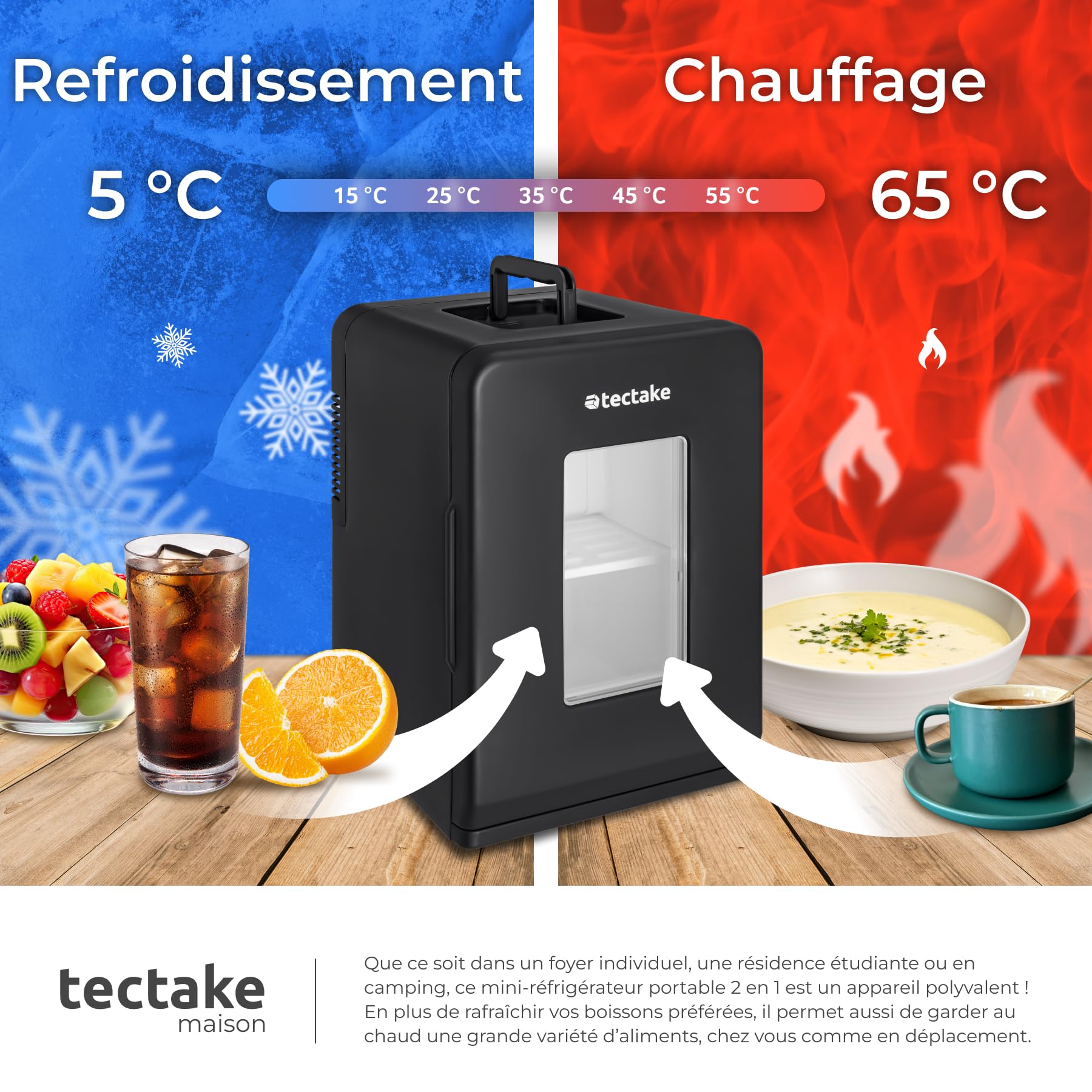 tectake Mini frigo de voiture 14L, 2en1 Refroidissement et chauffage, glacière électrique portable