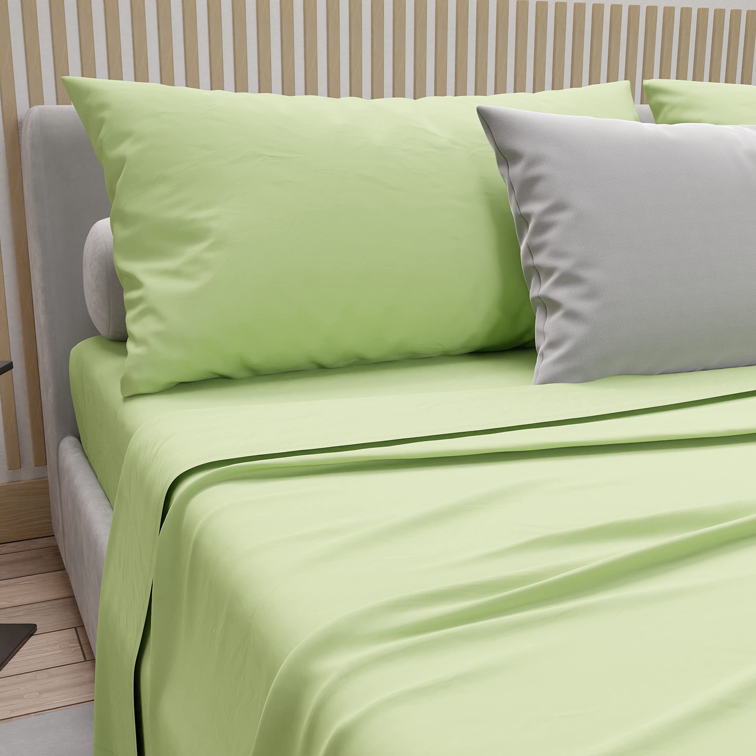 PETTI Artigiani Italiani - Cotton Sheets, French Double Bed Sheets, French Queen Size Bed Set, Sage, 100% Made in Italy - Image 4