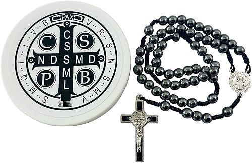 Westmon Works Rosario de San Benito con cuentas metálicas de hematita y funda protectora, Metal, No es una piedra preciosa