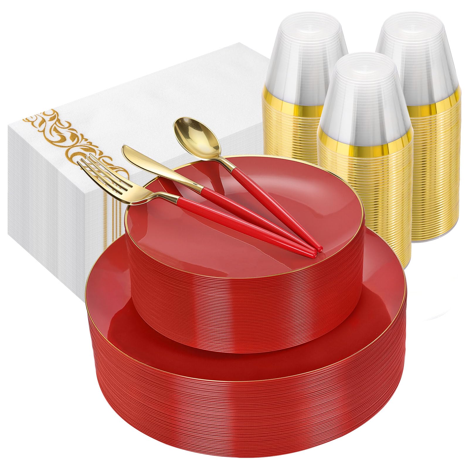 Green Gold Disposable Plates - 350 Piece Set -9