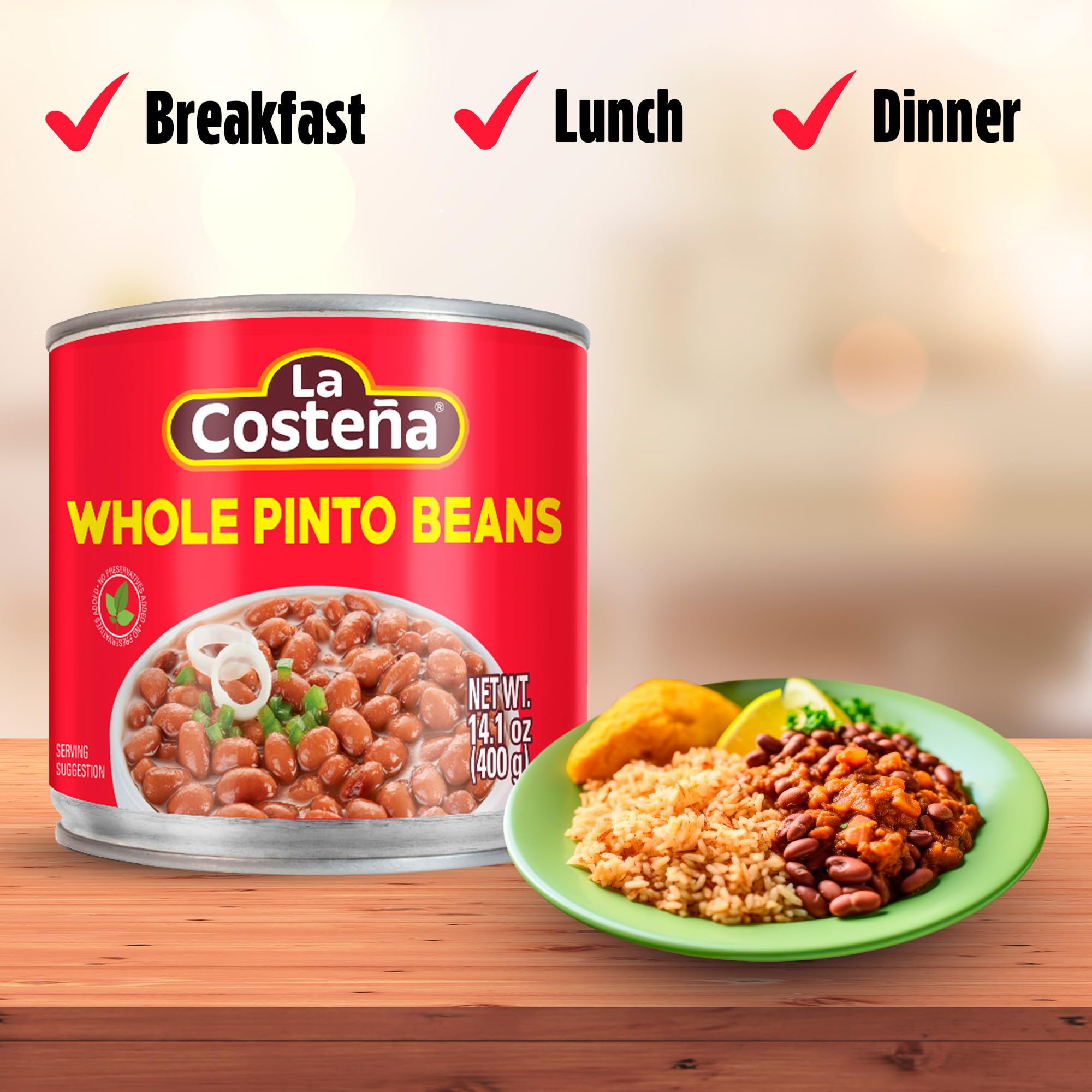La Costena Whole Pinto Beans, 14.1 Ounce (Pack of 12)