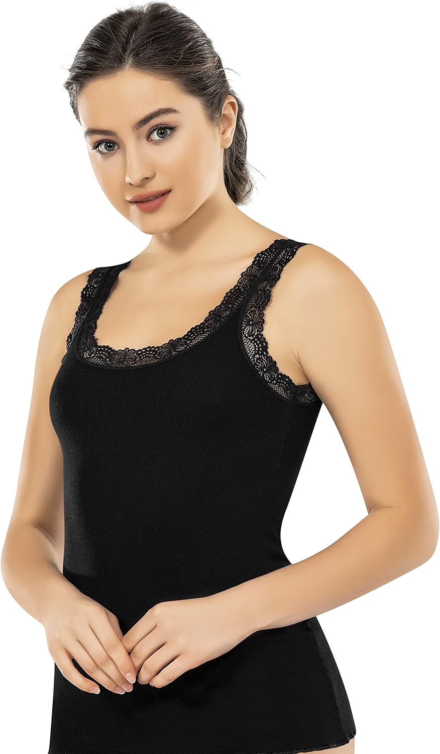 VAVONNE Lace Camisole Tank Tops for Women, Soft Stretch Ribbed Cotton Cami - Image 5