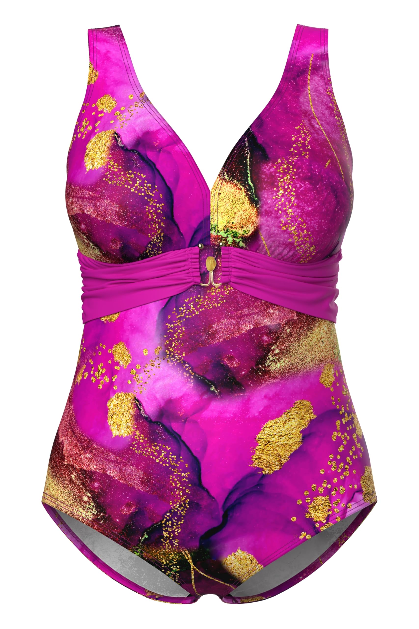 Ulla Popken Damen große Größen Übergrößen Plus Size Badeanzug, Zierband, Schnalle, Softcups 847771